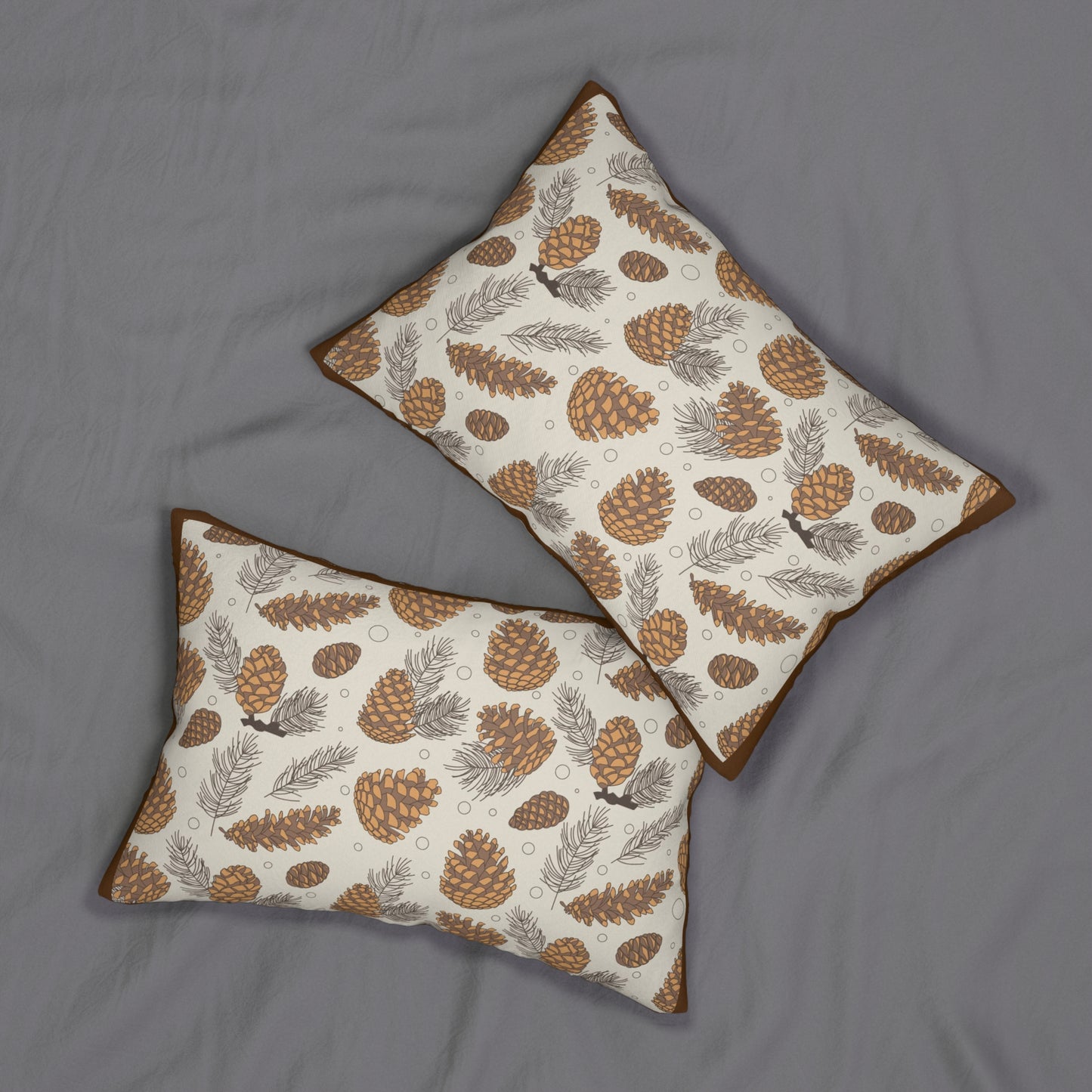 Pinecone Pattern Lumbar Pillow — Rustic Autumn Cabin Decorative Pillow