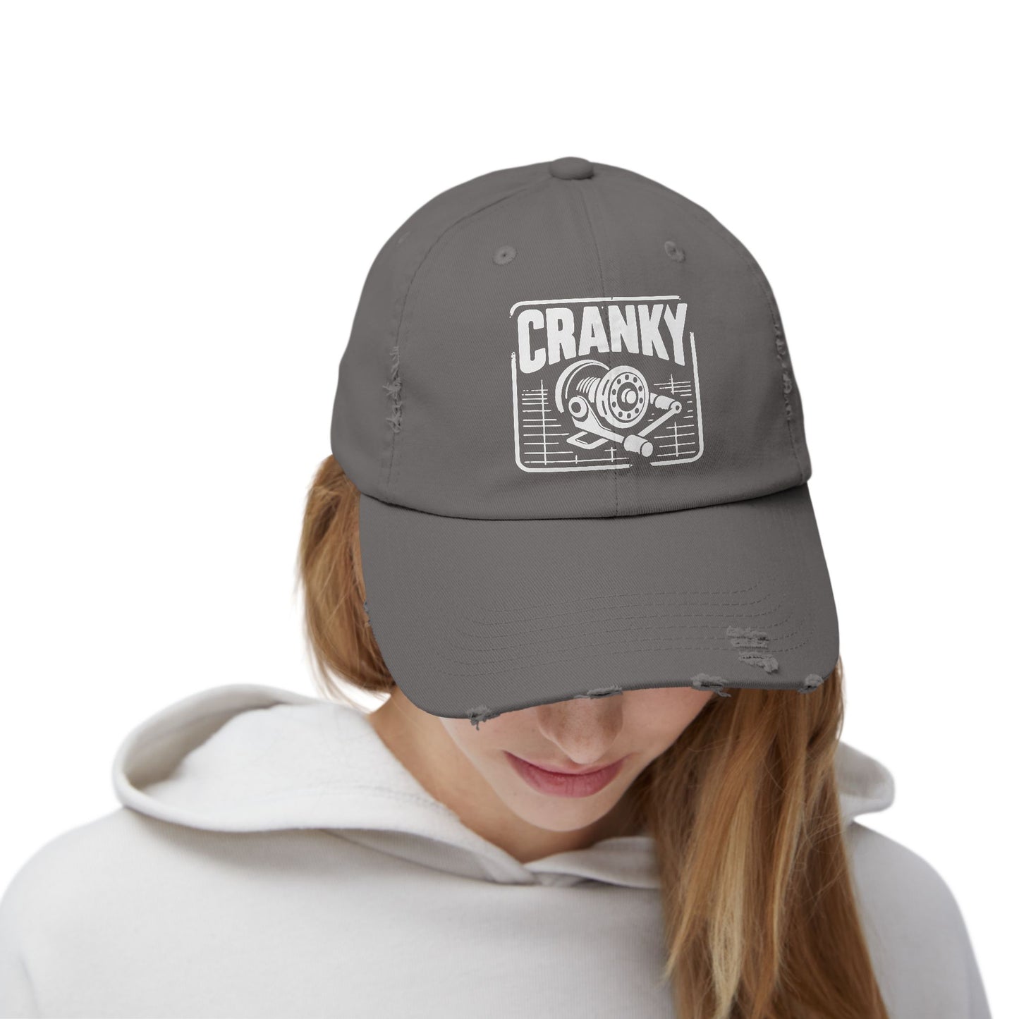 Cranky Vintage Distressed Cap — Retro Cartoon Heartbeat Graphic Hat