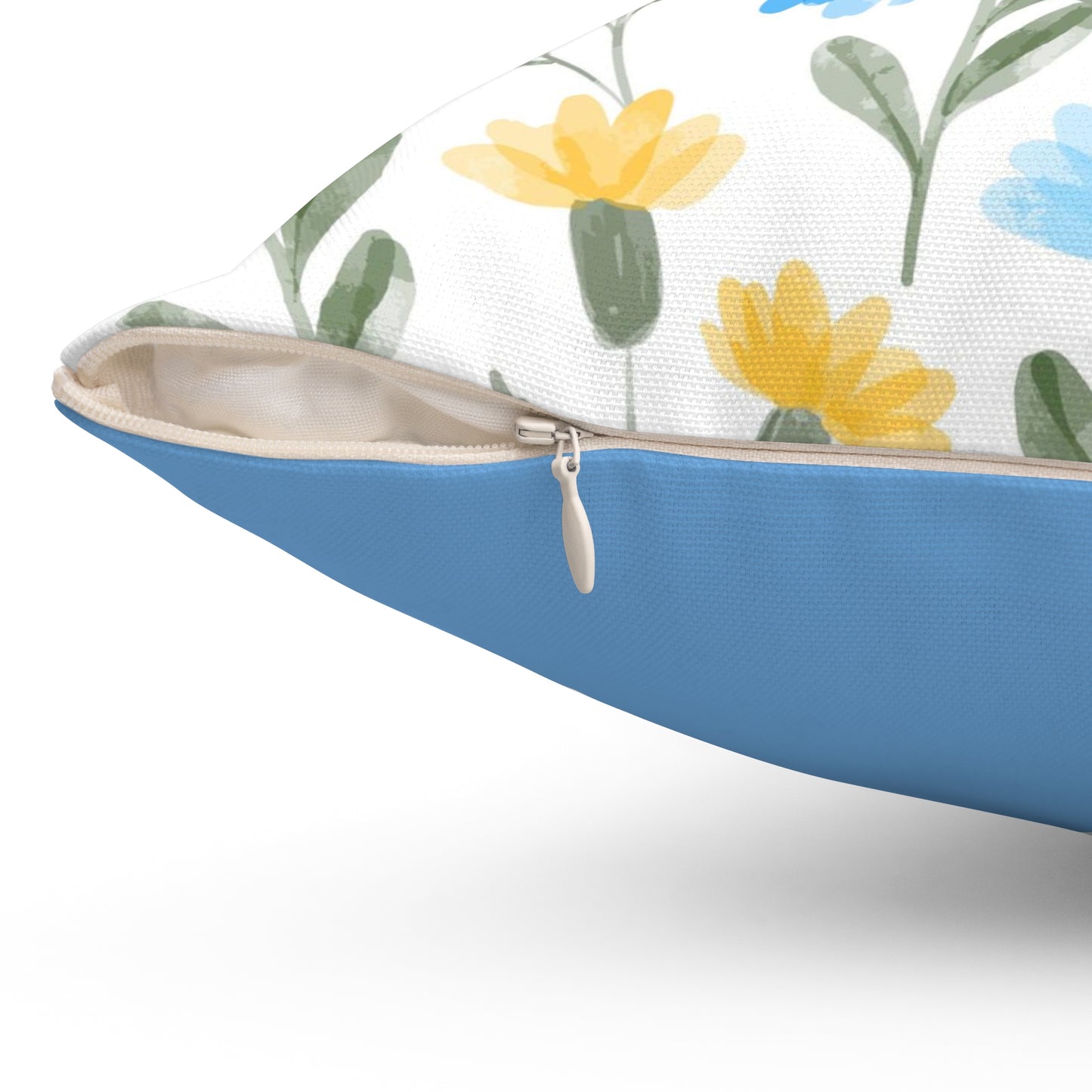 Blue & Yellow Floral Throw Pillow — Watercolor Wildflower Square Cushion