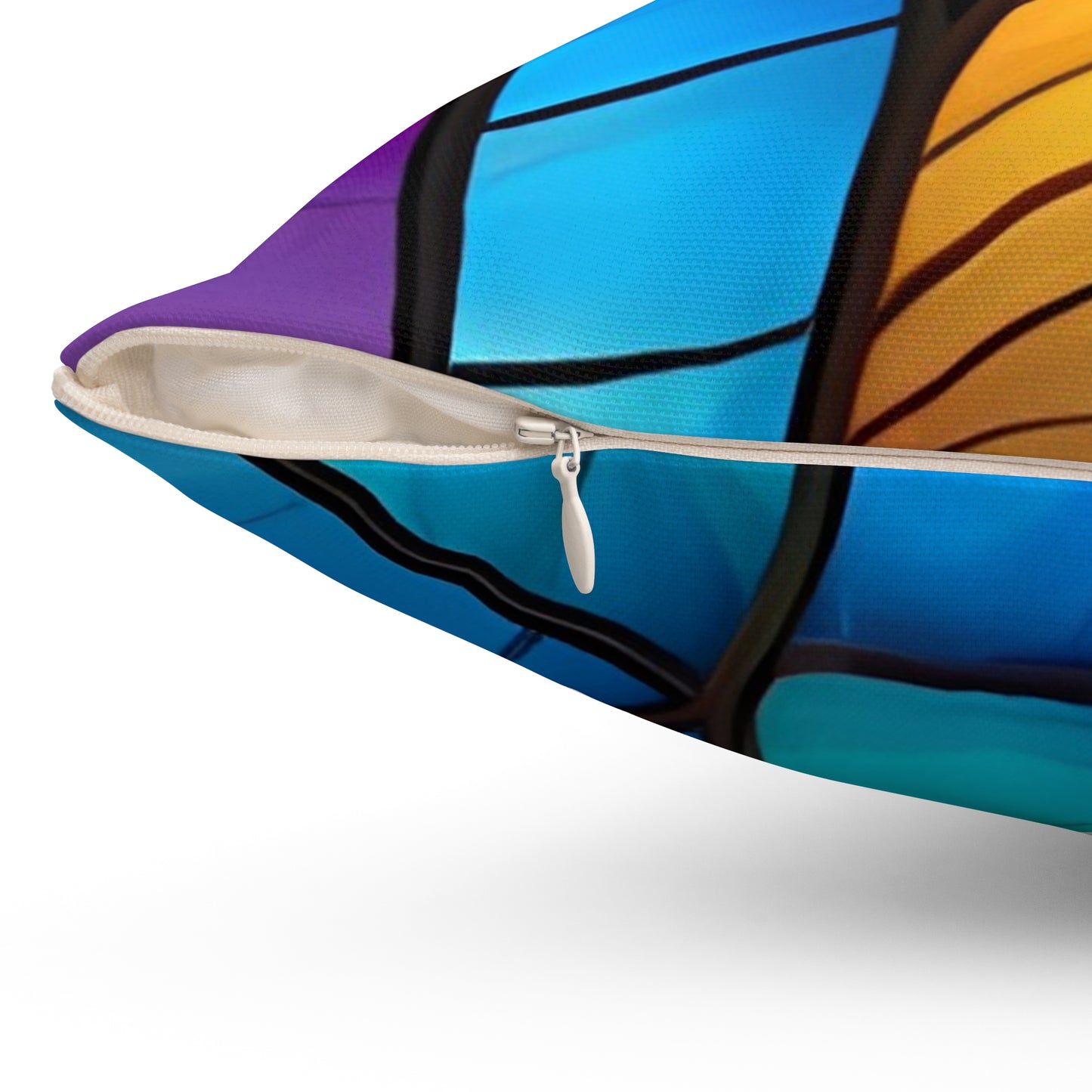 Vibrant Stained Glass Leaf Square Pillow — Colorful Abstract Decorative Cushion
