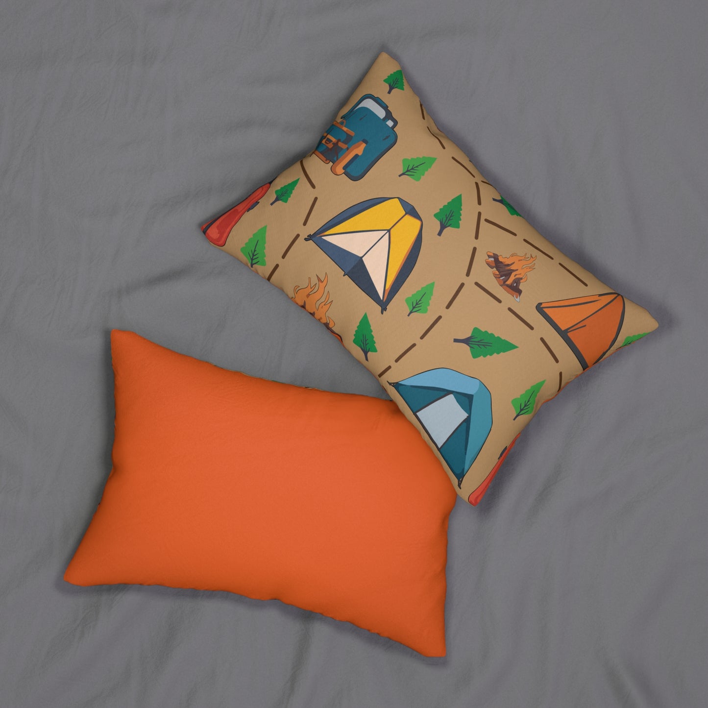 Camping Tent Pattern Lumbar Pillow — Outdoor Adventure Camper Accent Pillow