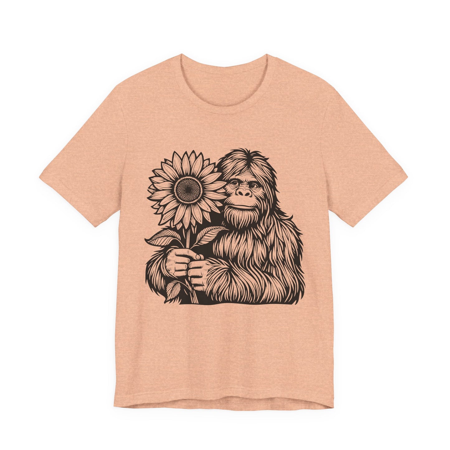 Sasquatch Holding Sunflower T-Shirt — Cute Bigfoot Floral Tee