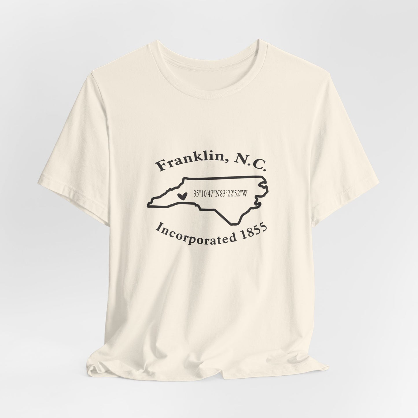 Franklin, NC Map T-Shirt — 'Incorporated 1855' North Carolina Souvenir Tee