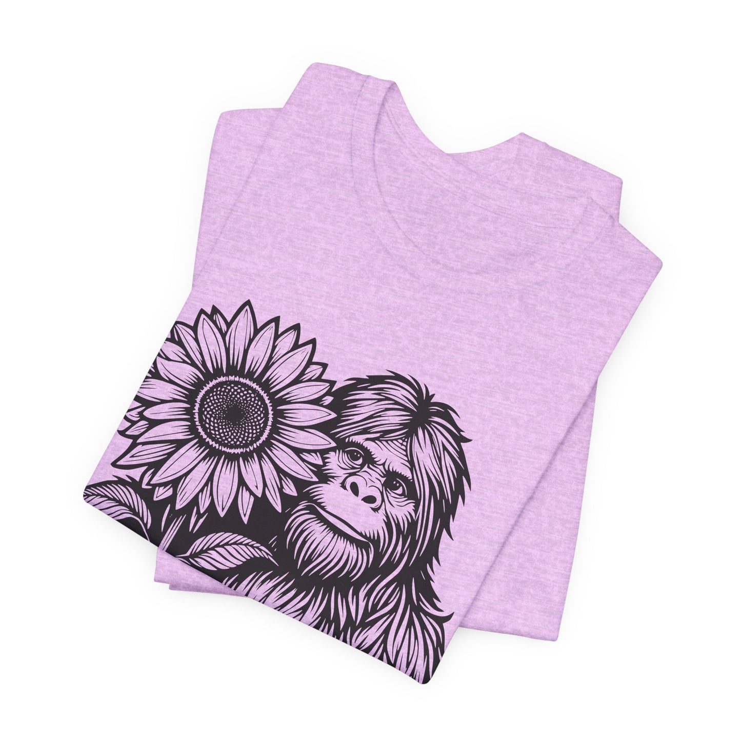 Sasquatch Holding Sunflower T-Shirt — Cute Bigfoot Floral Tee