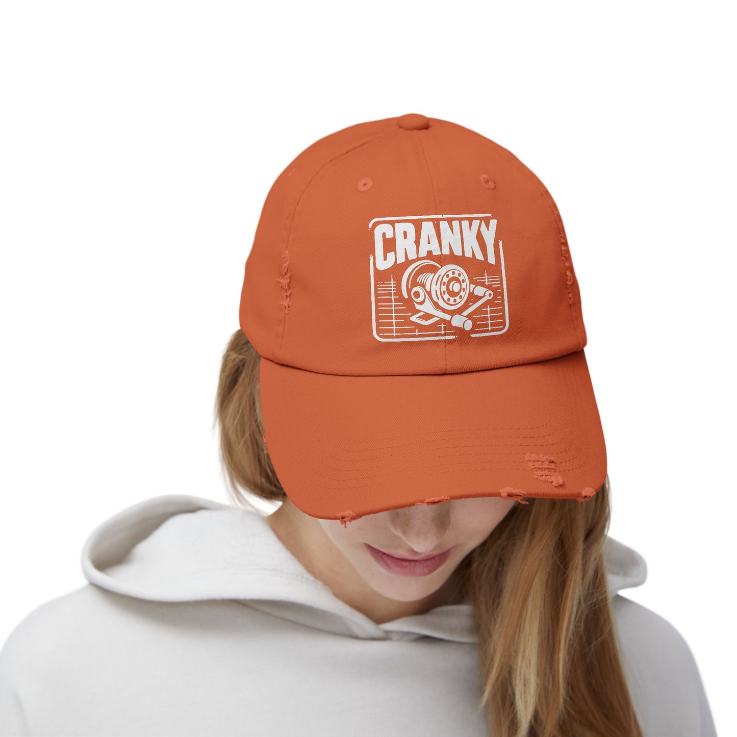 Cranky Vintage Distressed Cap — Retro Cartoon Heartbeat Graphic Hat