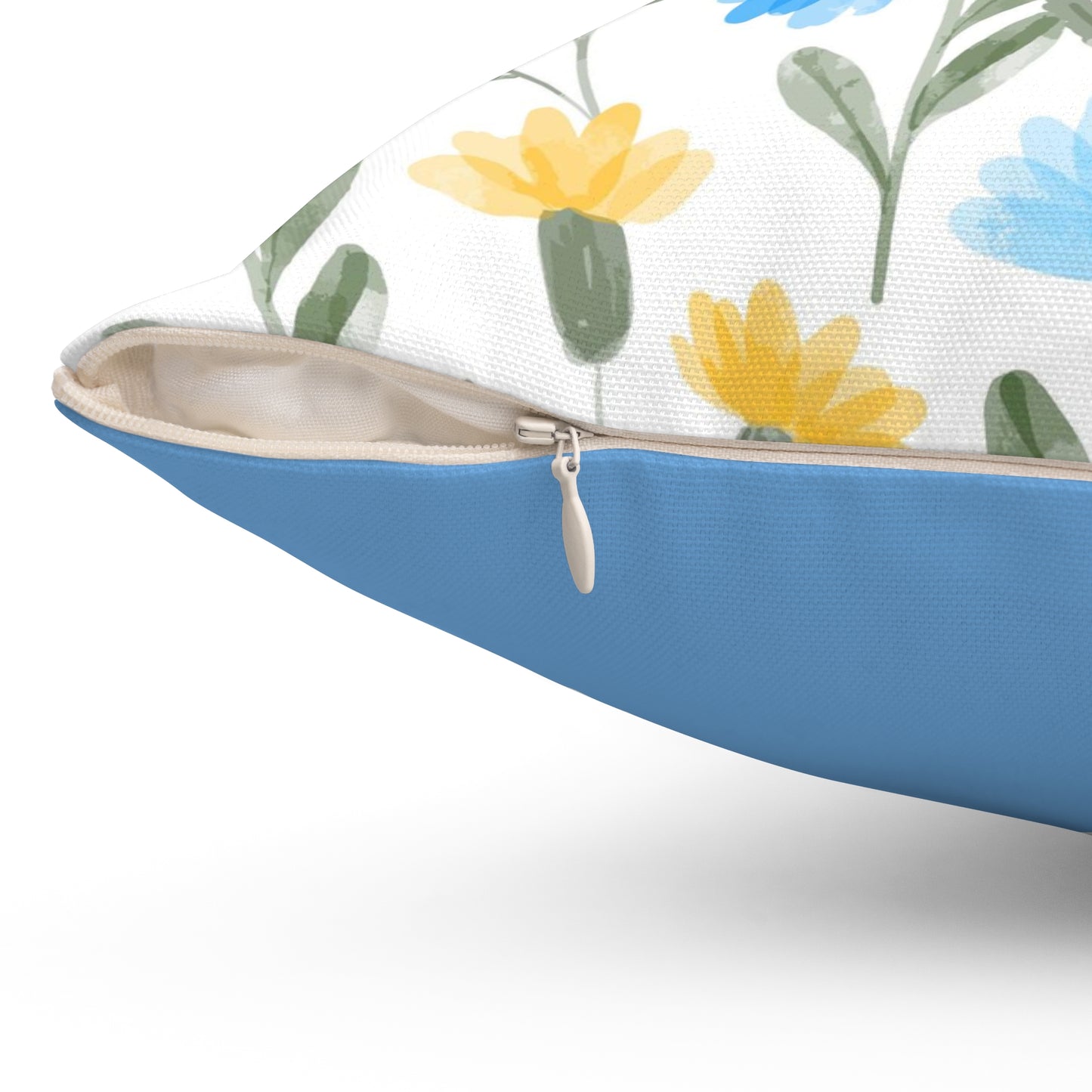 Blue & Yellow Floral Throw Pillow — Watercolor Wildflower Square Cushion