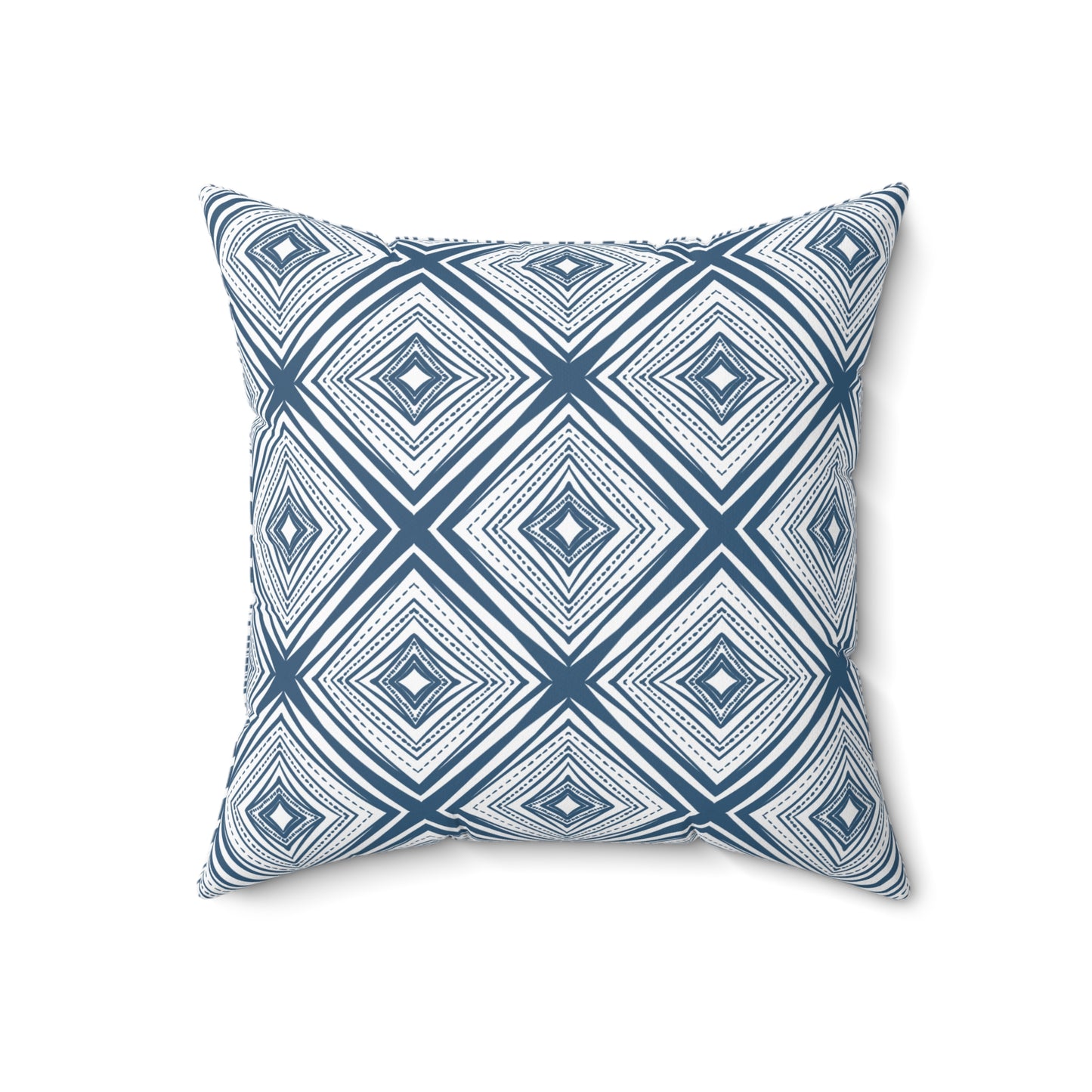 Blue Geometric Diamond Throw Pillow — Modern Indigo Pattern Square Pillow