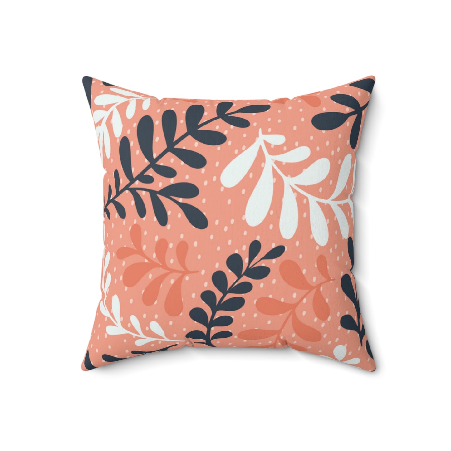 Coral Botanical Throw Pillow - Leaf Pattern Spun Polyester Square Pillow