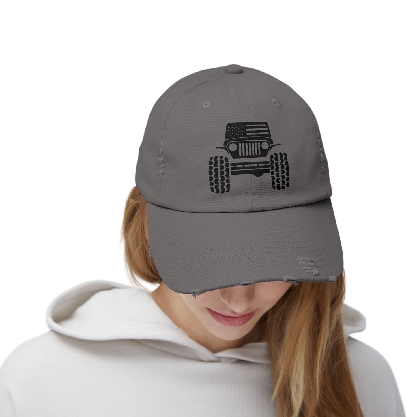 Jeep Front Off-Road Truck Cap — Distressed Canvas Hat for Truck & 4x4 Enthusiasts
