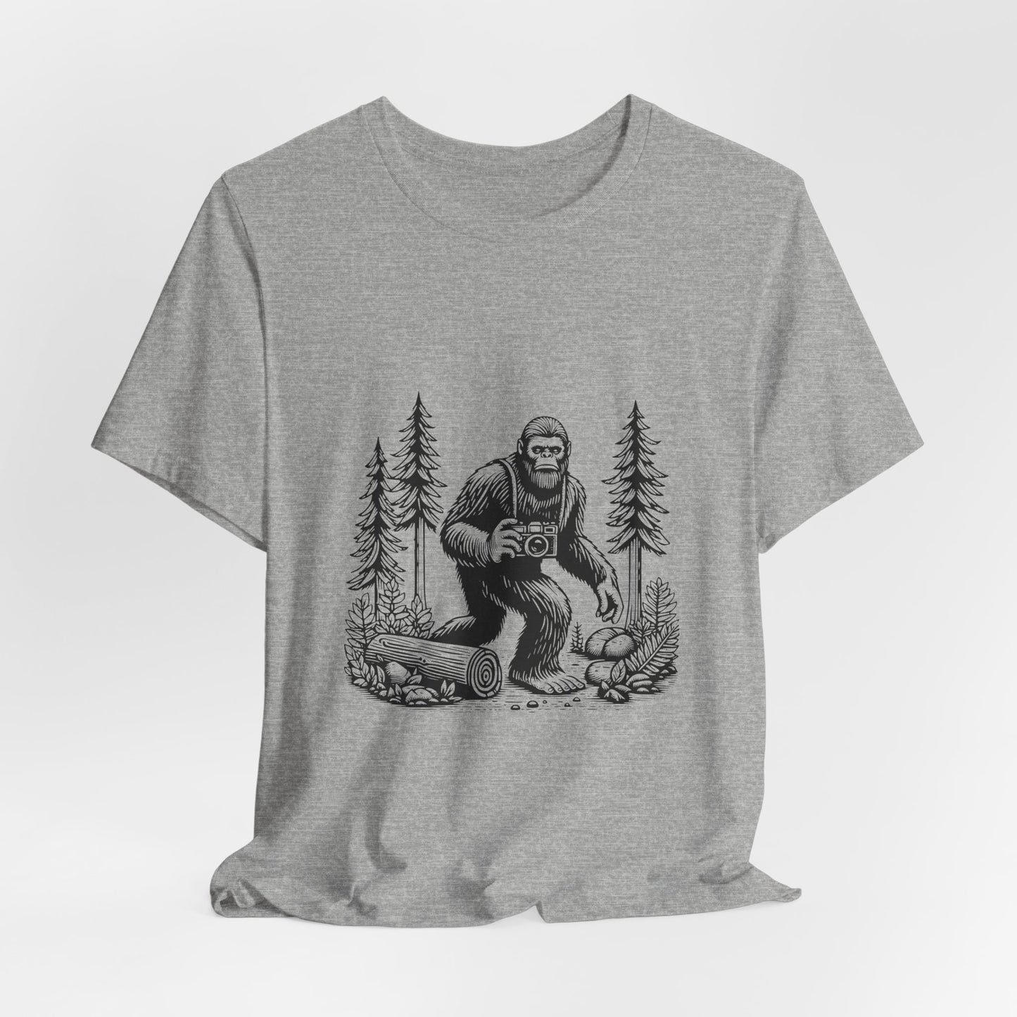 Bigfoot Forest Camera T-Shirt — Sasquatch Photography Graphic Tee