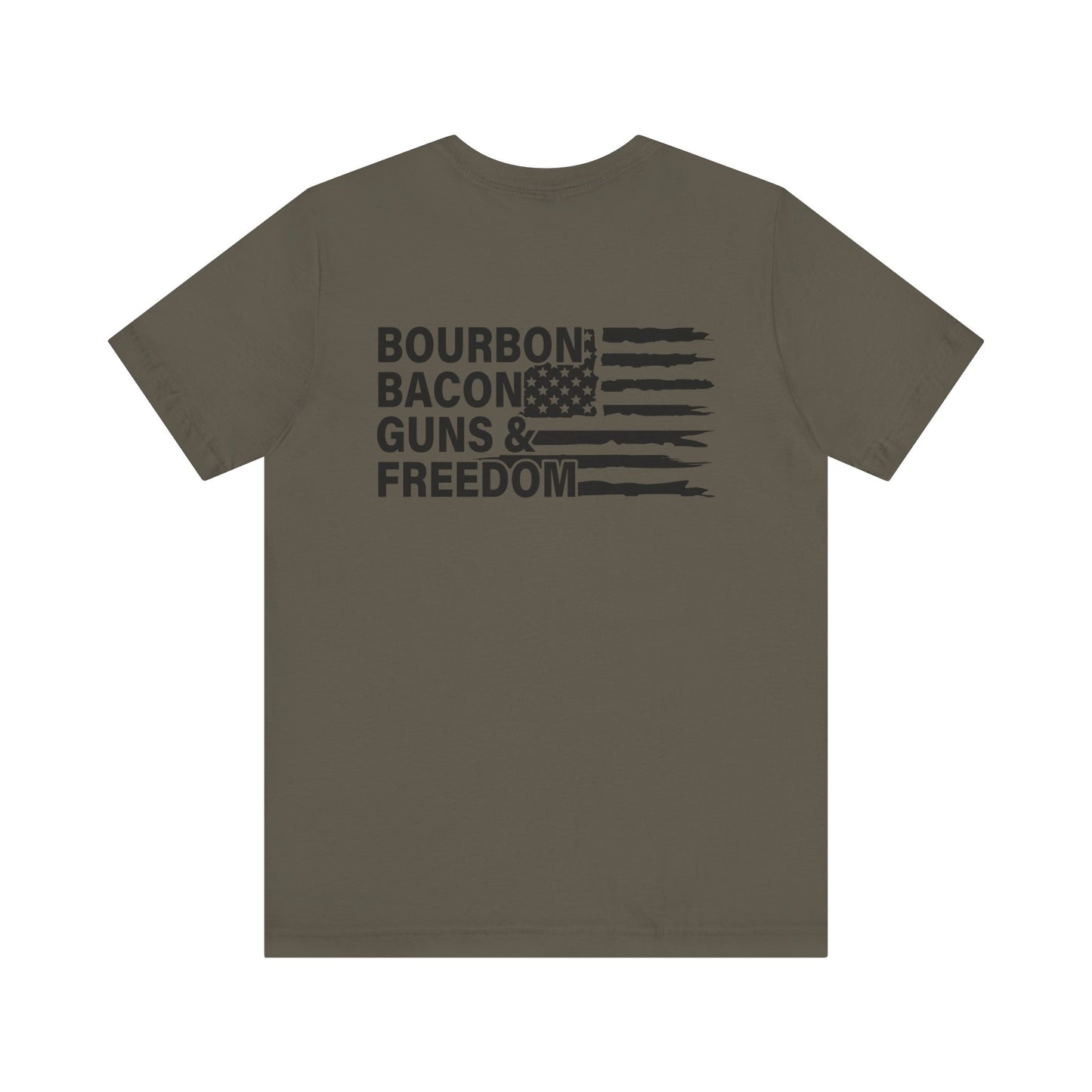 Boubon, Bacon, Guns & Freedom Unisex hort Sleeve Tee