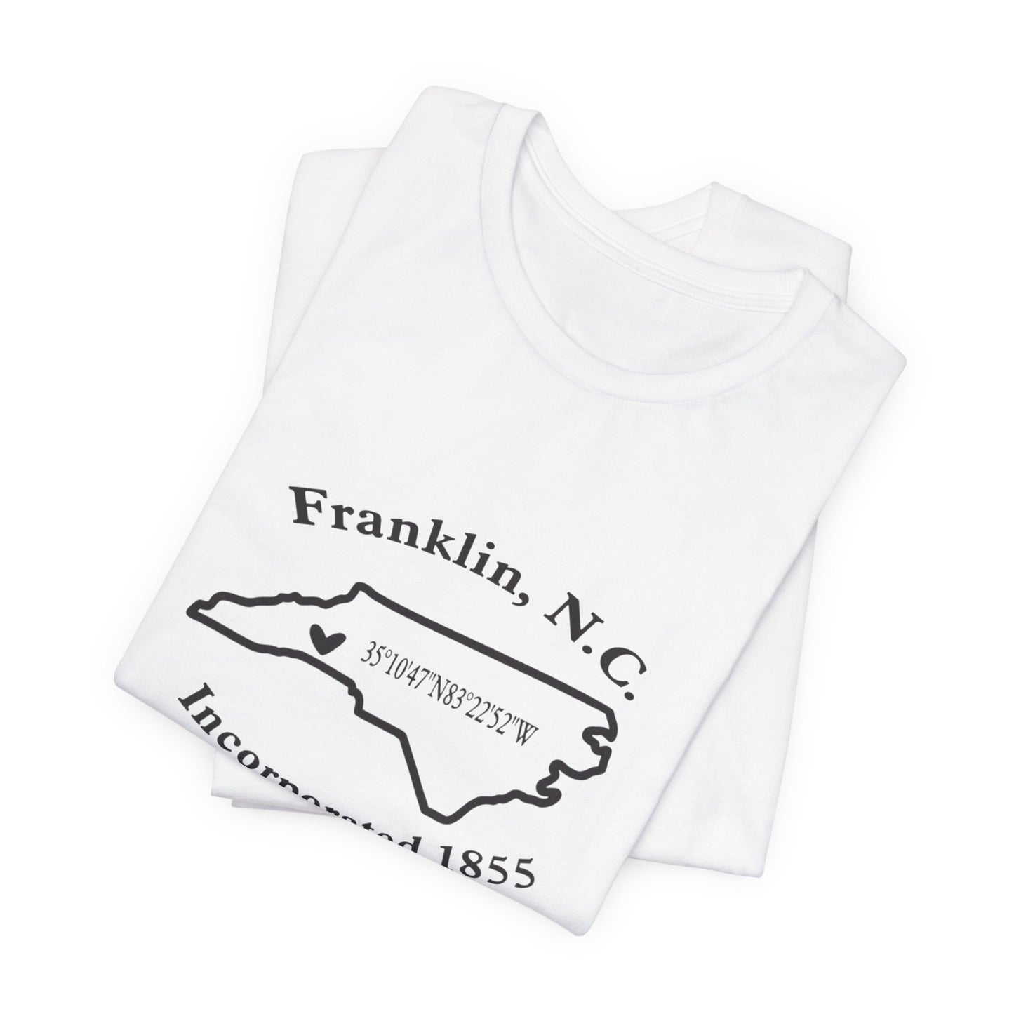 Franklin, NC Map T-Shirt — 'Incorporated 1855' North Carolina Souvenir Tee