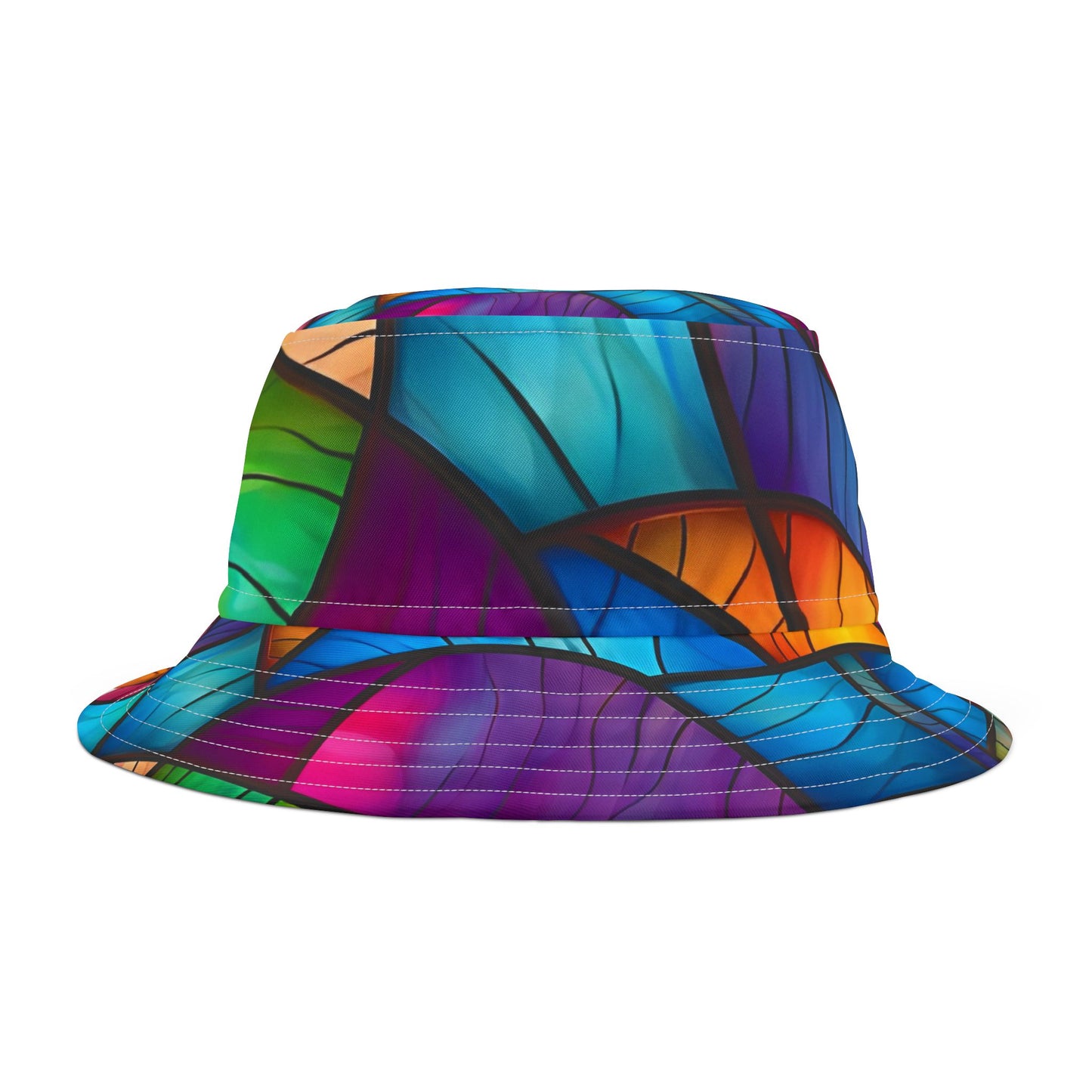 Colorful Stained Glass Pattern Bucket Hat — Vibrant Abstract Summer Sun Hat
