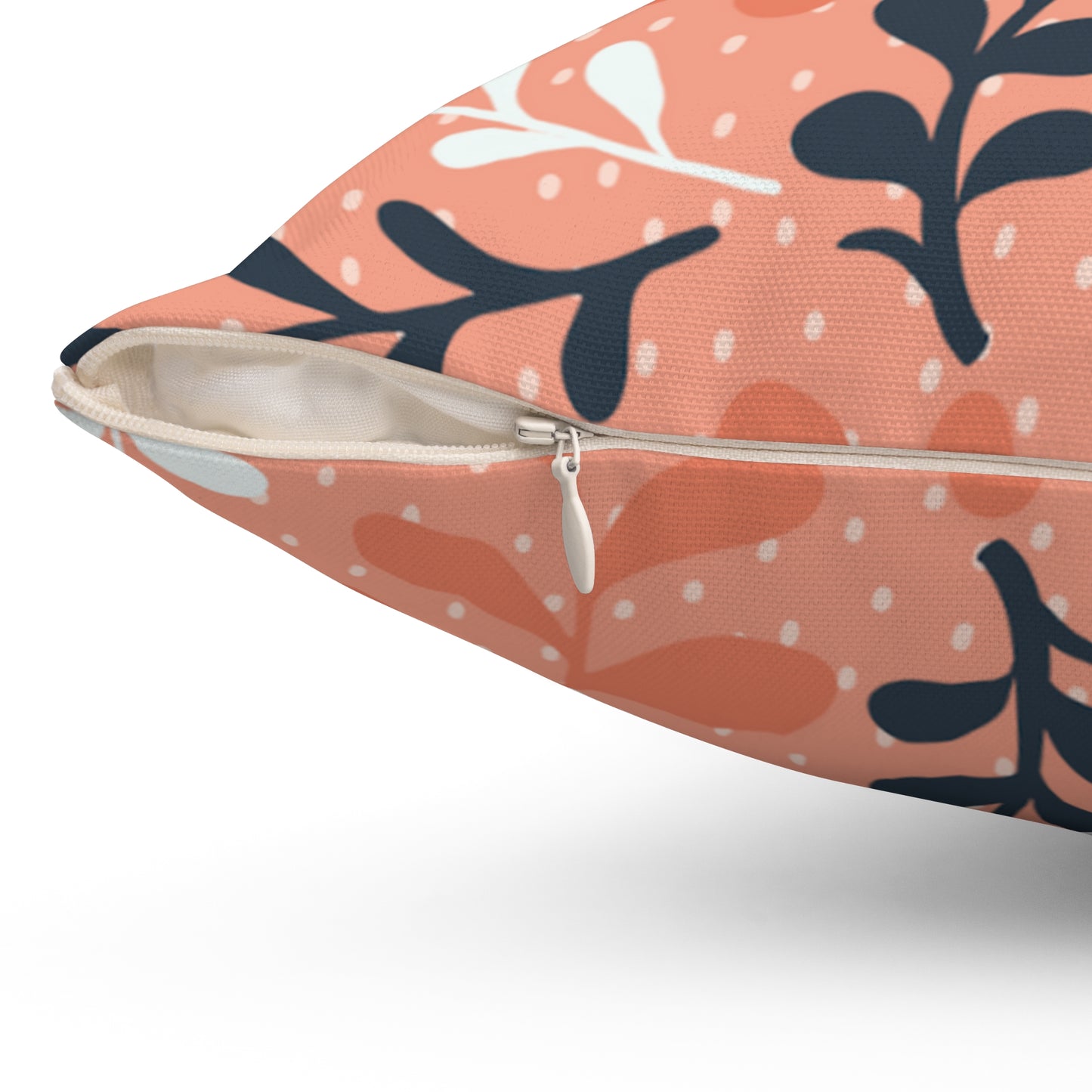 Coral Botanical Throw Pillow - Leaf Pattern Spun Polyester Square Pillow
