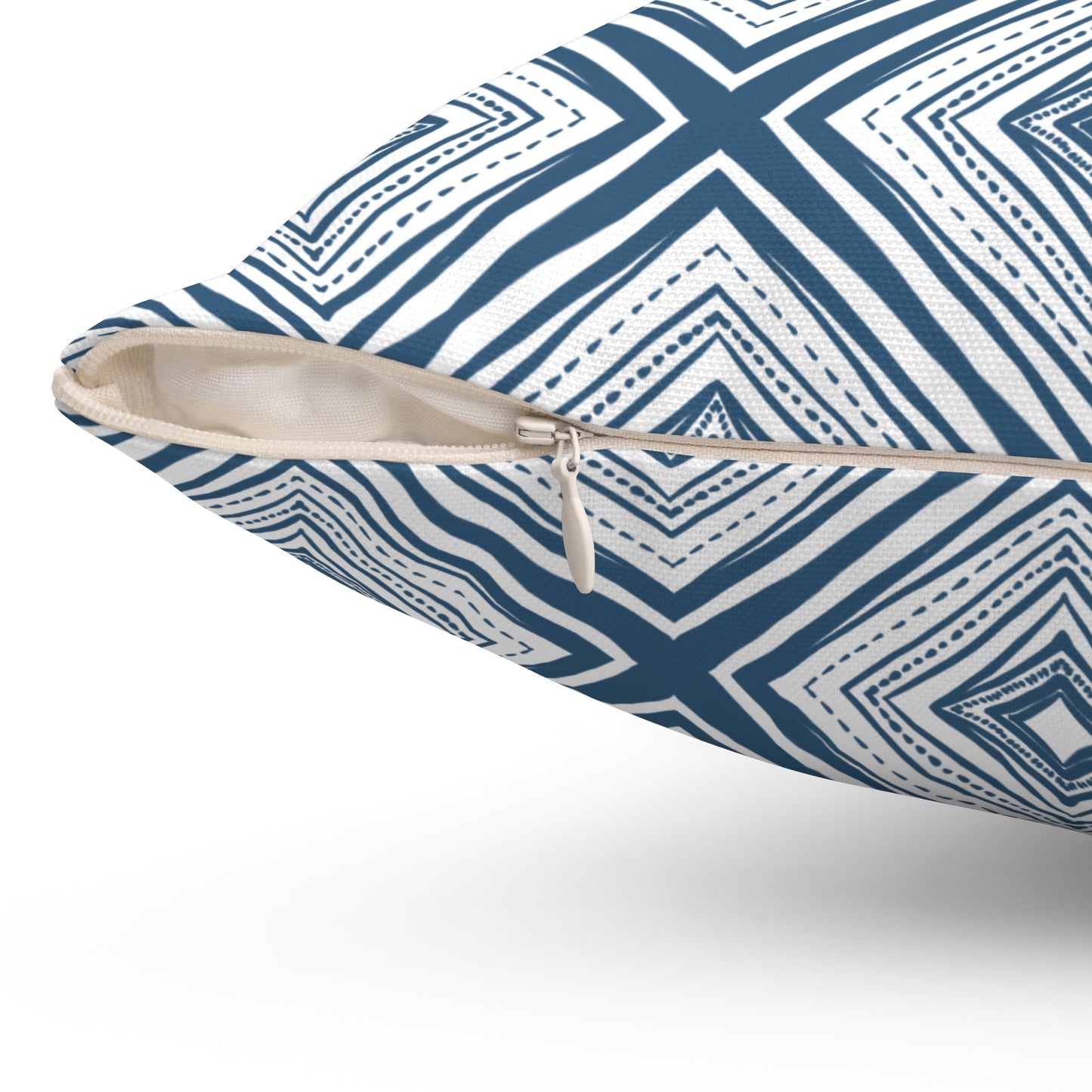 Blue Geometric Diamond Throw Pillow — Modern Indigo Pattern Square Pillow