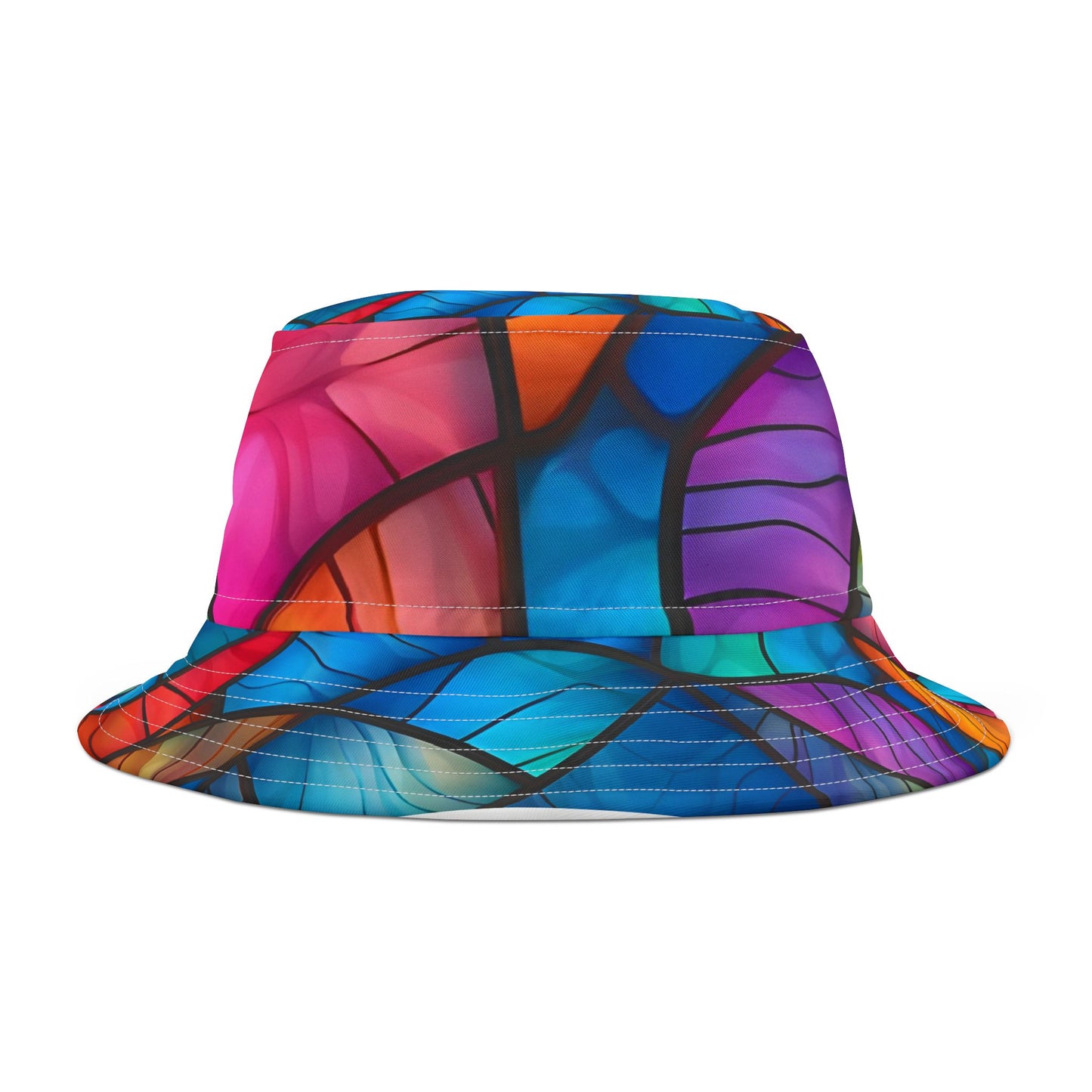Colorful Stained Glass Pattern Bucket Hat — Vibrant Abstract Summer Sun Hat