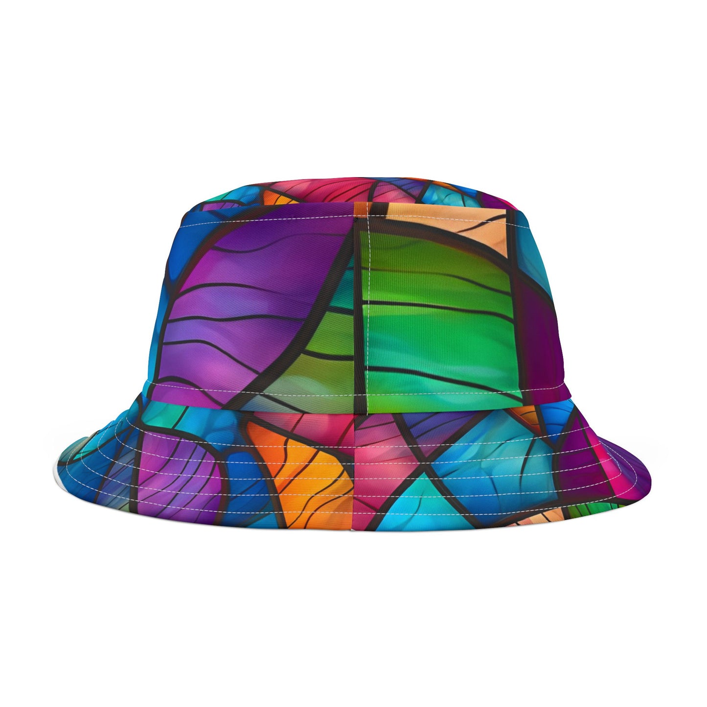 Colorful Stained Glass Pattern Bucket Hat — Vibrant Abstract Summer Sun Hat