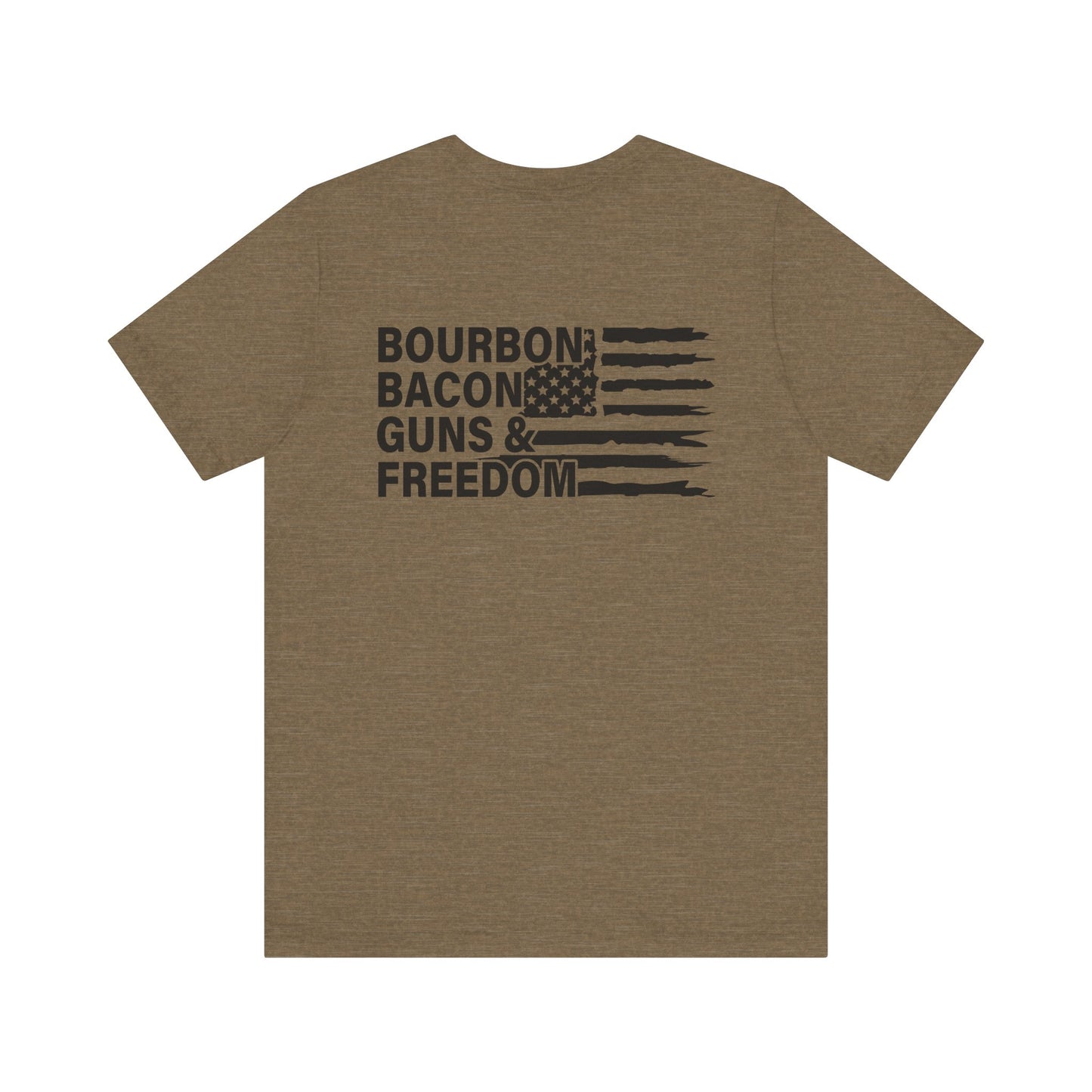 Boubon, Bacon, Guns & Freedom Unisex hort Sleeve Tee