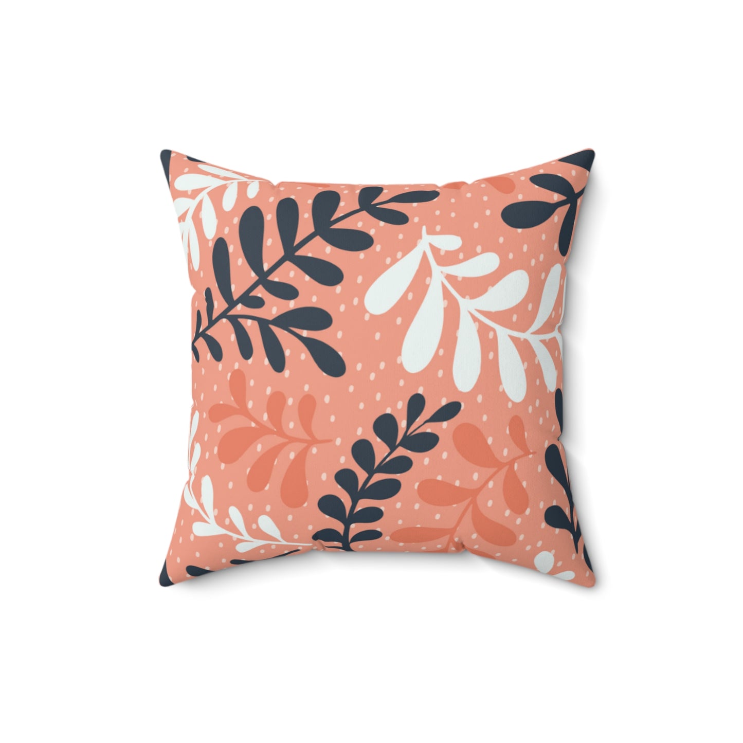 Coral Botanical Throw Pillow - Leaf Pattern Spun Polyester Square Pillow