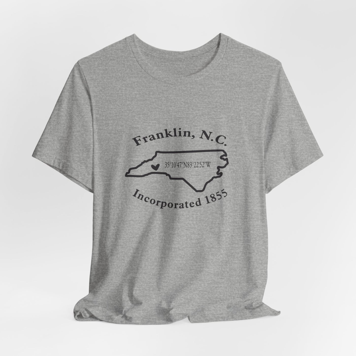 Franklin, NC Map T-Shirt — 'Incorporated 1855' North Carolina Souvenir Tee