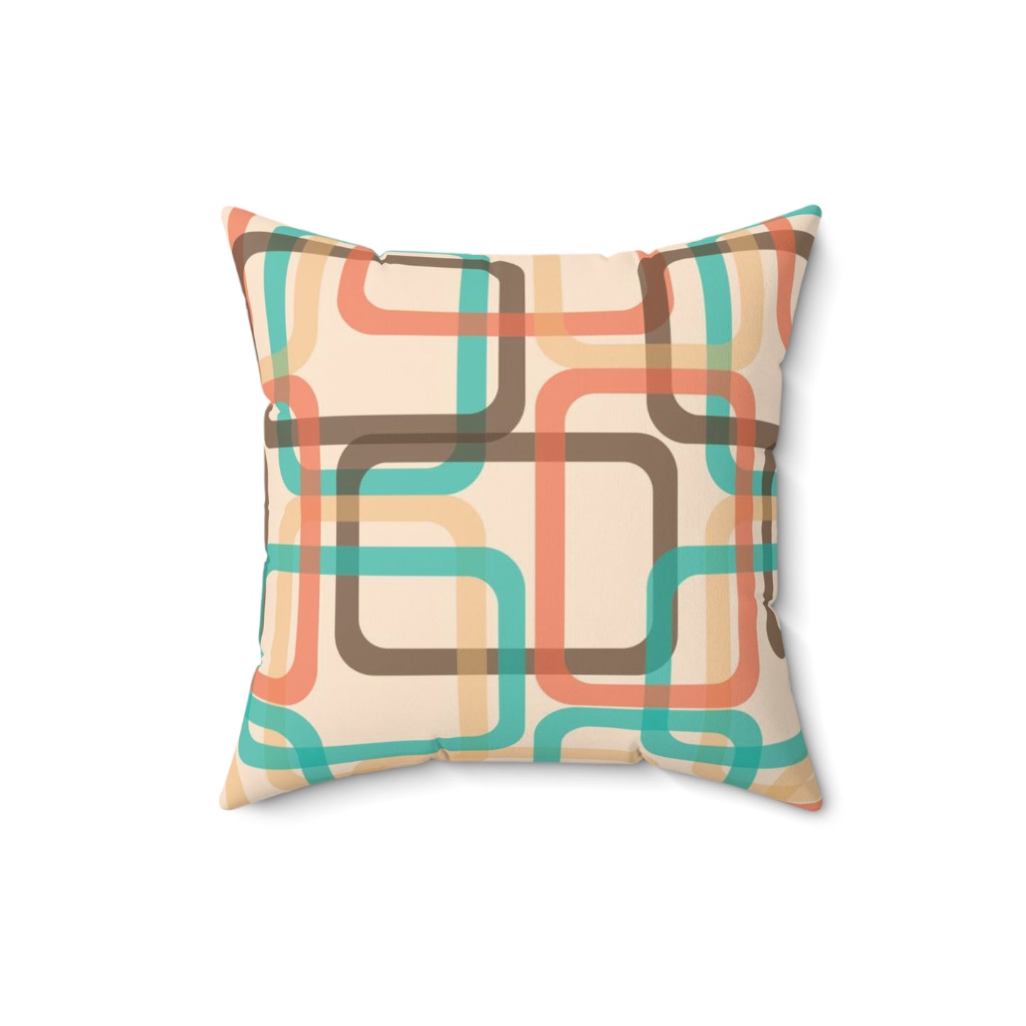 Mid-Century Geometric Throw Pillow — Retro Squares Pattern