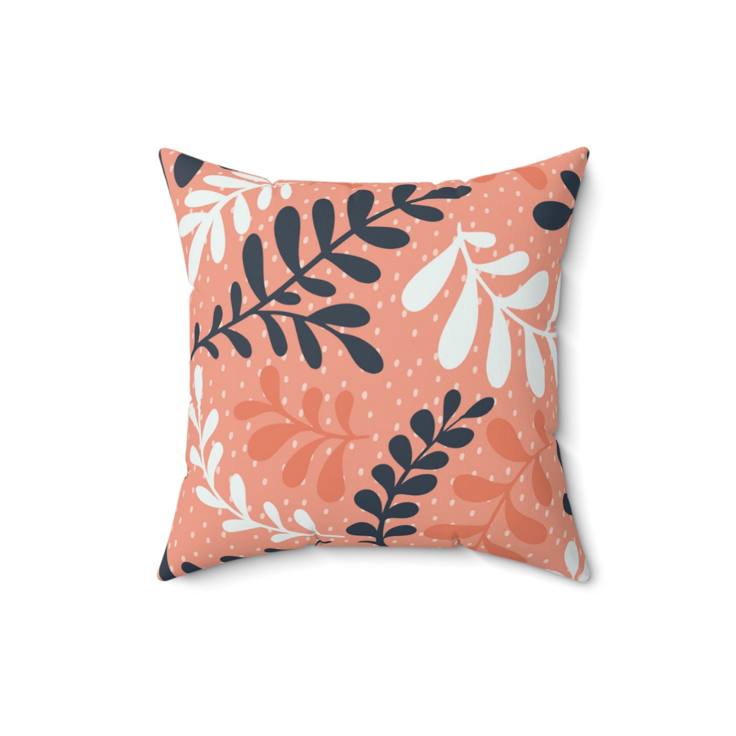 Coral Botanical Throw Pillow - Leaf Pattern Spun Polyester Square Pillow
