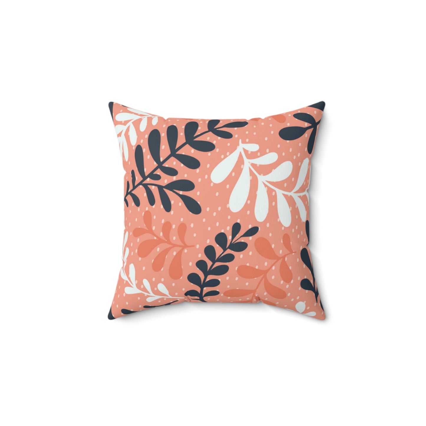 Coral Botanical Throw Pillow - Leaf Pattern Spun Polyester Square Pillow