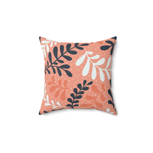 Coral Botanical Throw Pillow - Leaf Pattern Spun Polyester Square Pillow