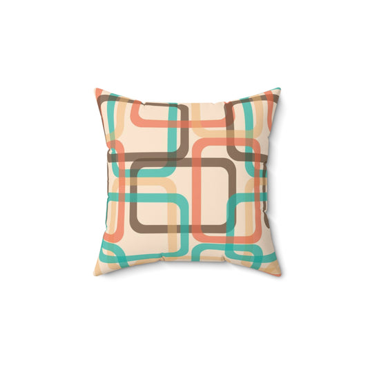 Mid-Century Geometric Throw Pillow — Retro Squares Pattern