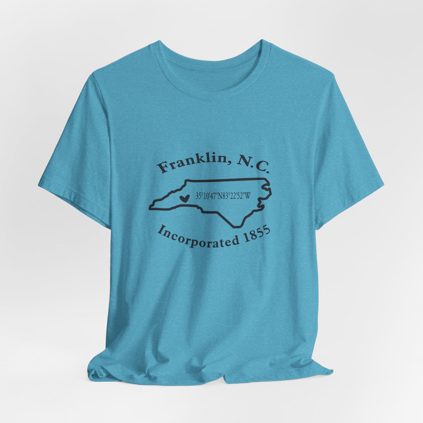 Franklin, NC Map T-Shirt — 'Incorporated 1855' North Carolina Souvenir Tee
