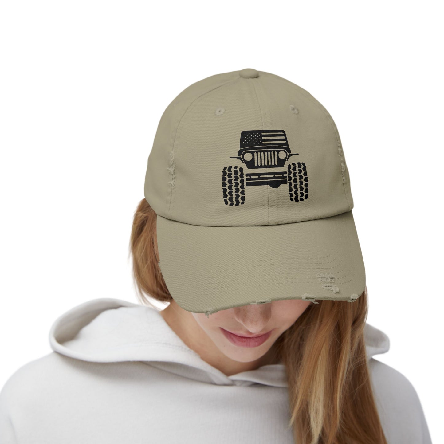 Jeep Front Off-Road Truck Cap — Distressed Canvas Hat for Truck & 4x4 Enthusiasts