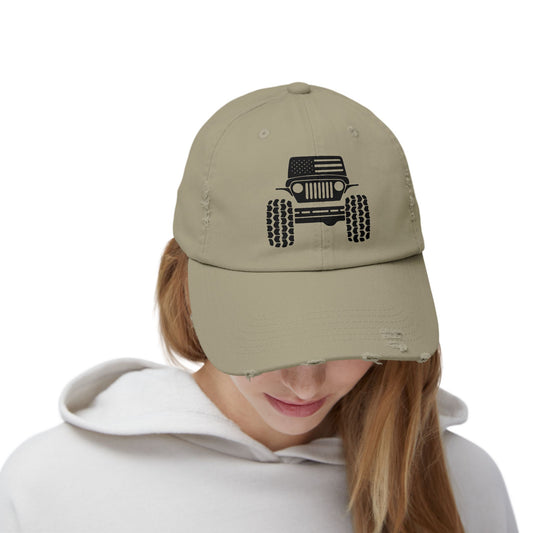 Jeep Front Off-Road Truck Cap — Distressed Canvas Hat for Truck & 4x4 Enthusiasts