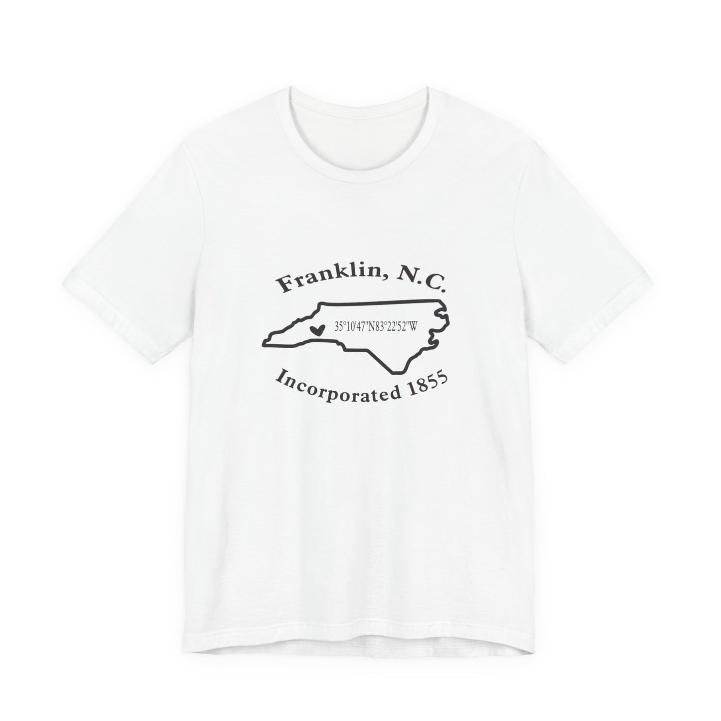 Franklin, NC Map T-Shirt — 'Incorporated 1855' North Carolina Souvenir Tee