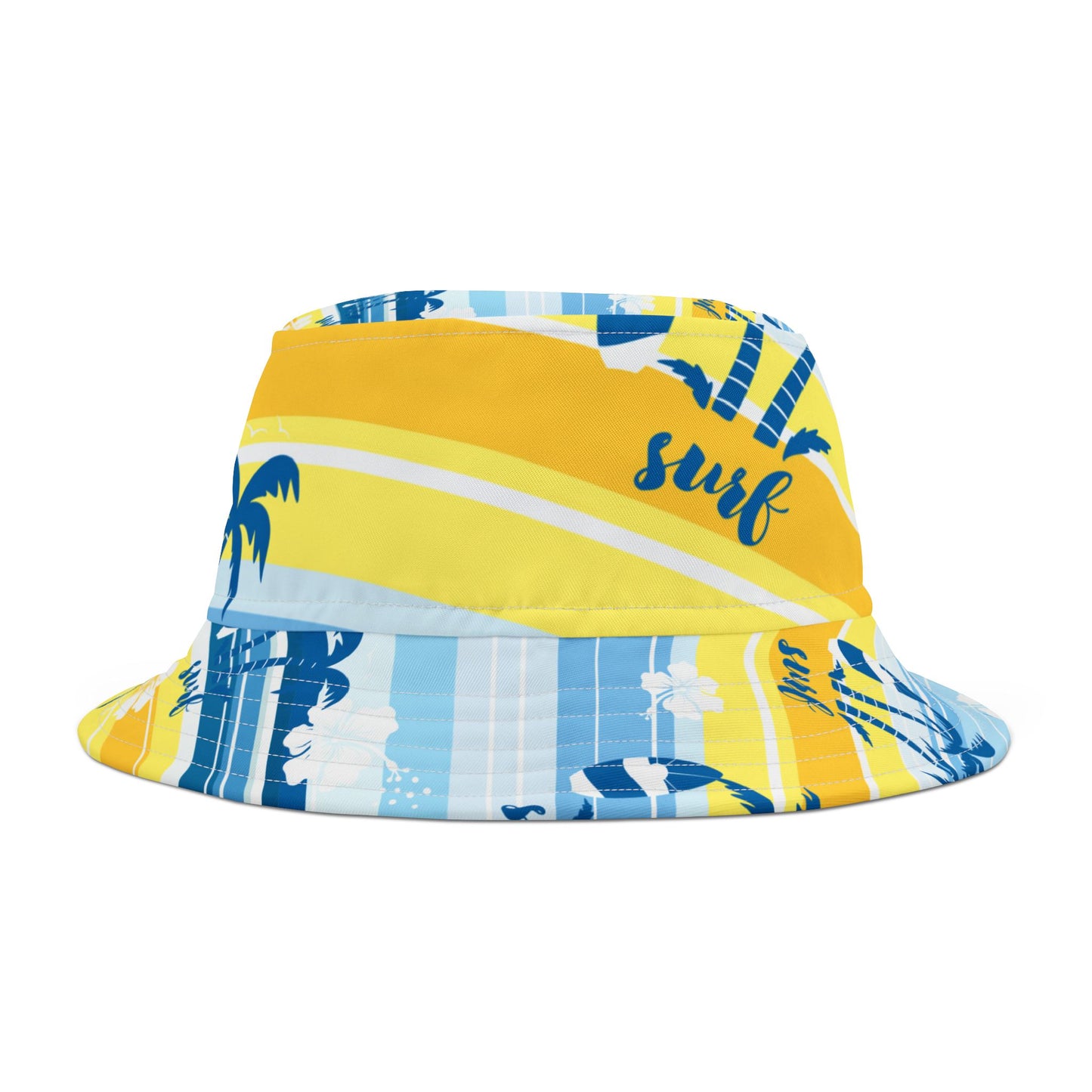 Tropical Surf Bucket Hat — Yellow Palm Beach Sun Beach Hat