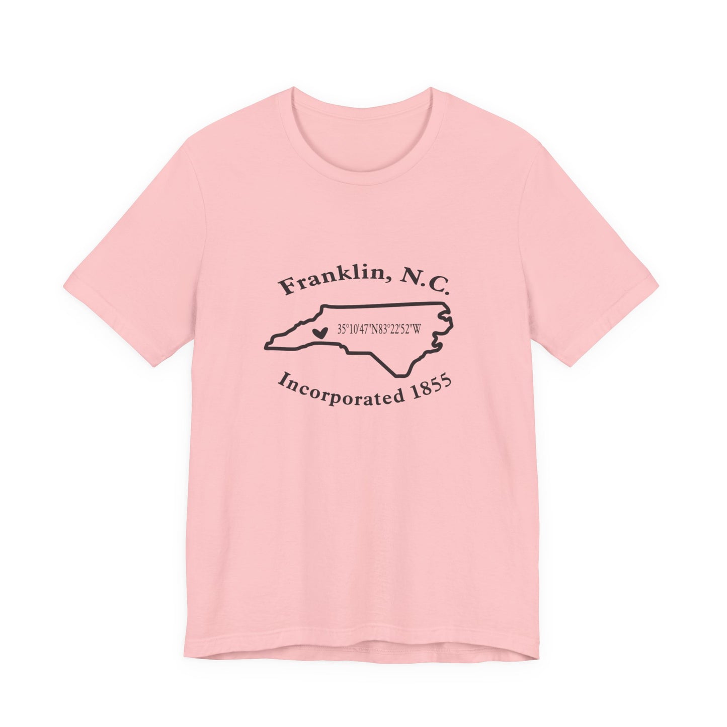 Franklin, NC Map T-Shirt — 'Incorporated 1855' North Carolina Souvenir Tee