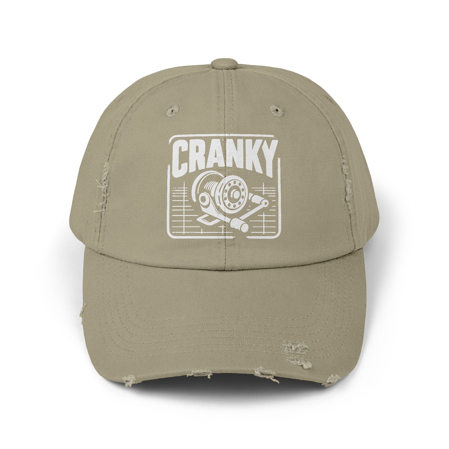 Cranky Vintage Distressed Cap — Retro Cartoon Heartbeat Graphic Hat