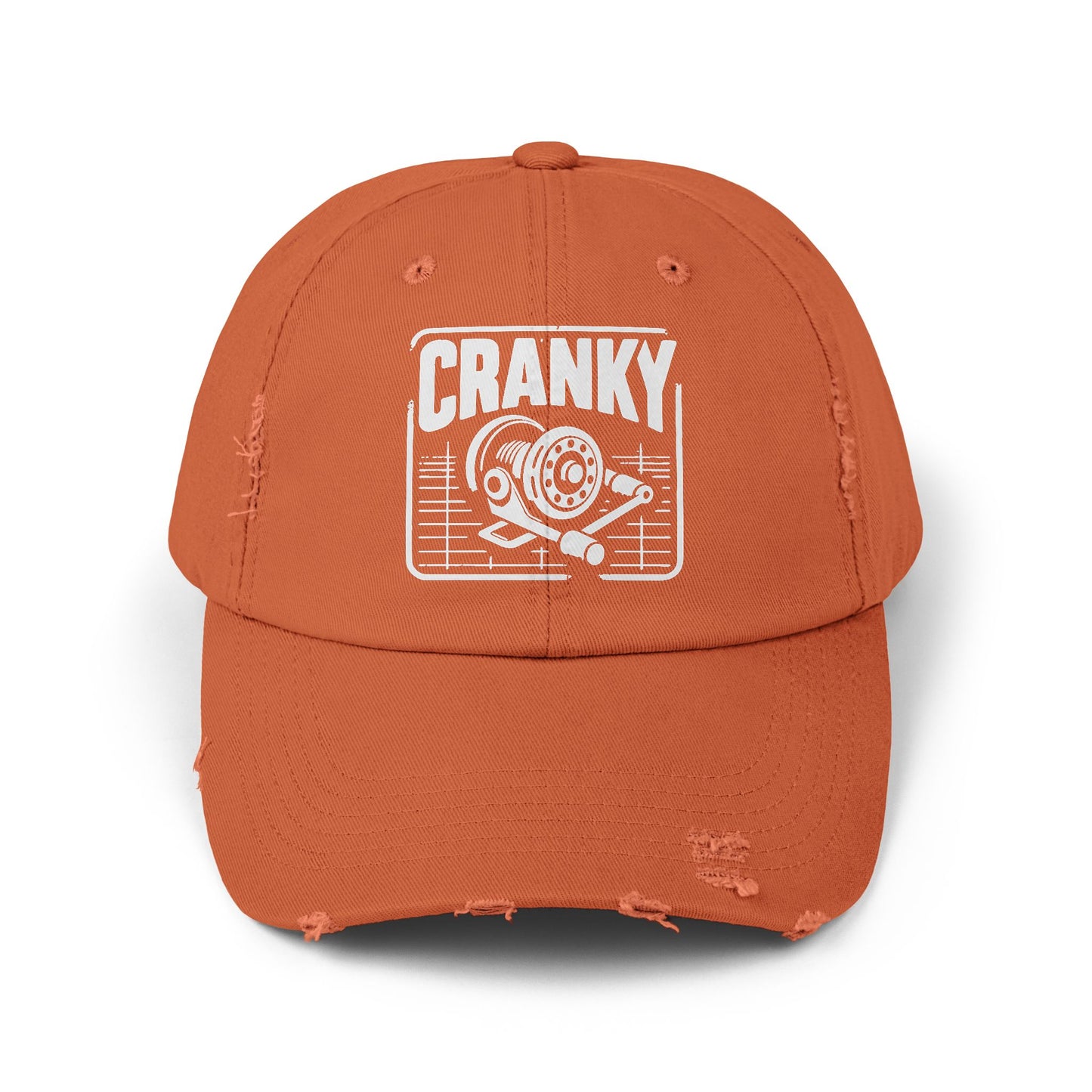 Cranky Vintage Distressed Cap — Retro Cartoon Heartbeat Graphic Hat