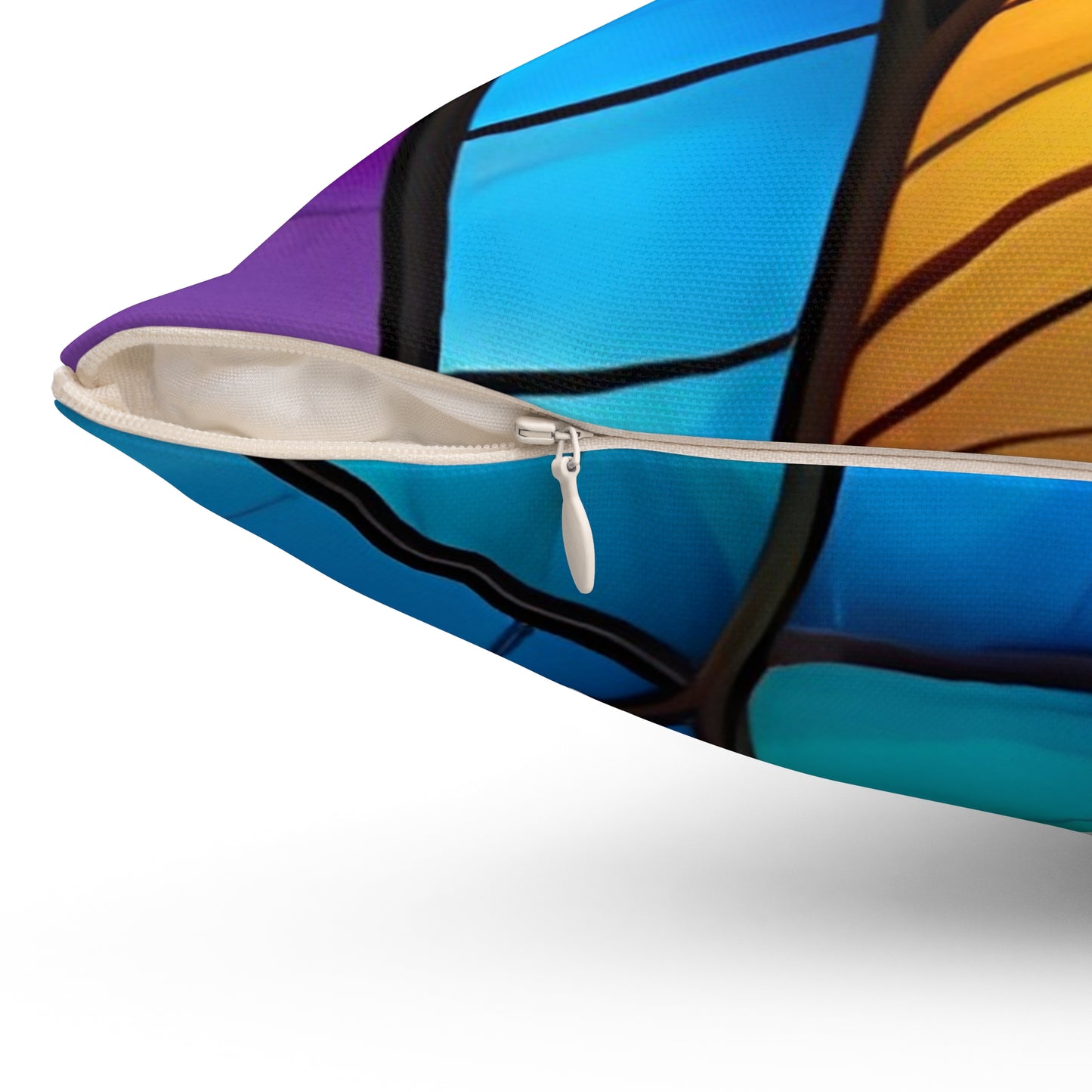 Vibrant Stained Glass Leaf Square Pillow — Colorful Abstract Decorative Cushion