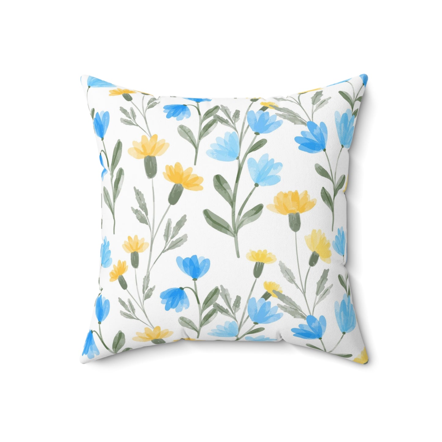 Blue & Yellow Floral Throw Pillow — Watercolor Wildflower Square Cushion