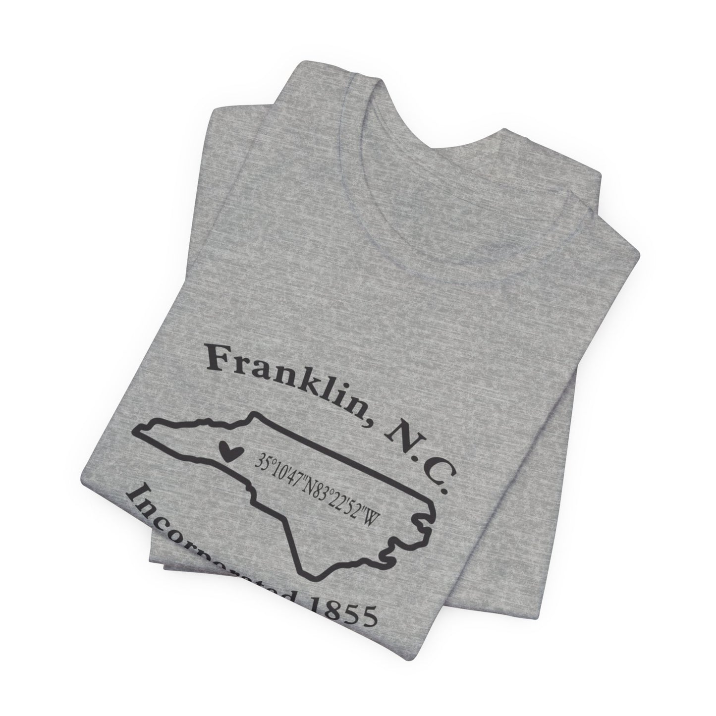 Franklin, NC Map T-Shirt — 'Incorporated 1855' North Carolina Souvenir Tee