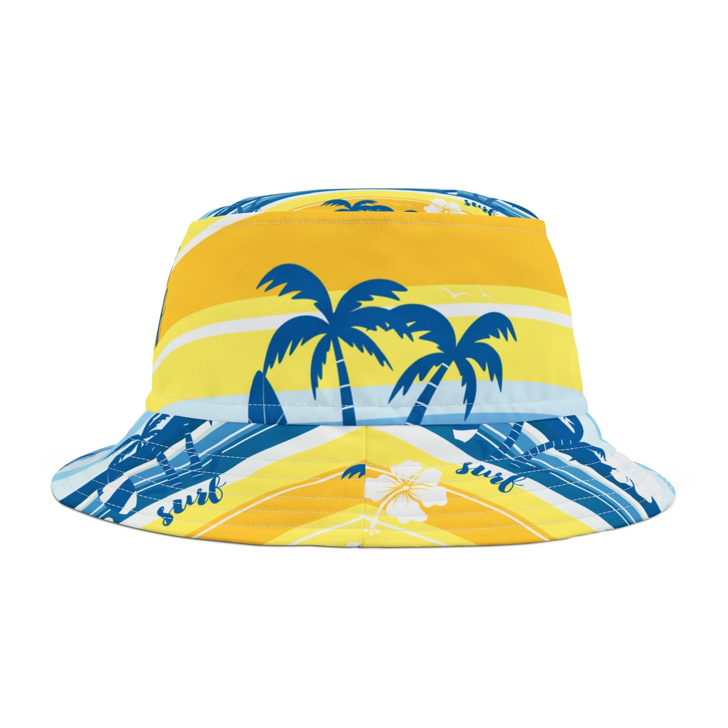 Tropical Surf Bucket Hat — Yellow Palm Beach Sun Beach Hat