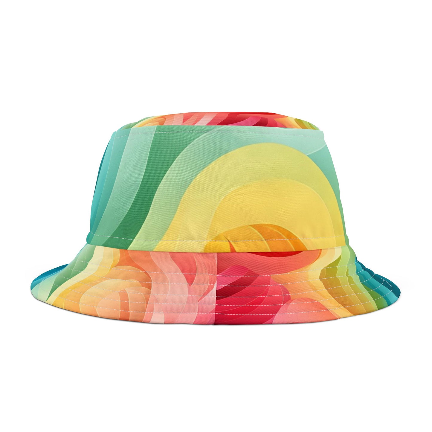 Colorful Wave Bucket Hat — Retro Rainbow Abstract Pattern