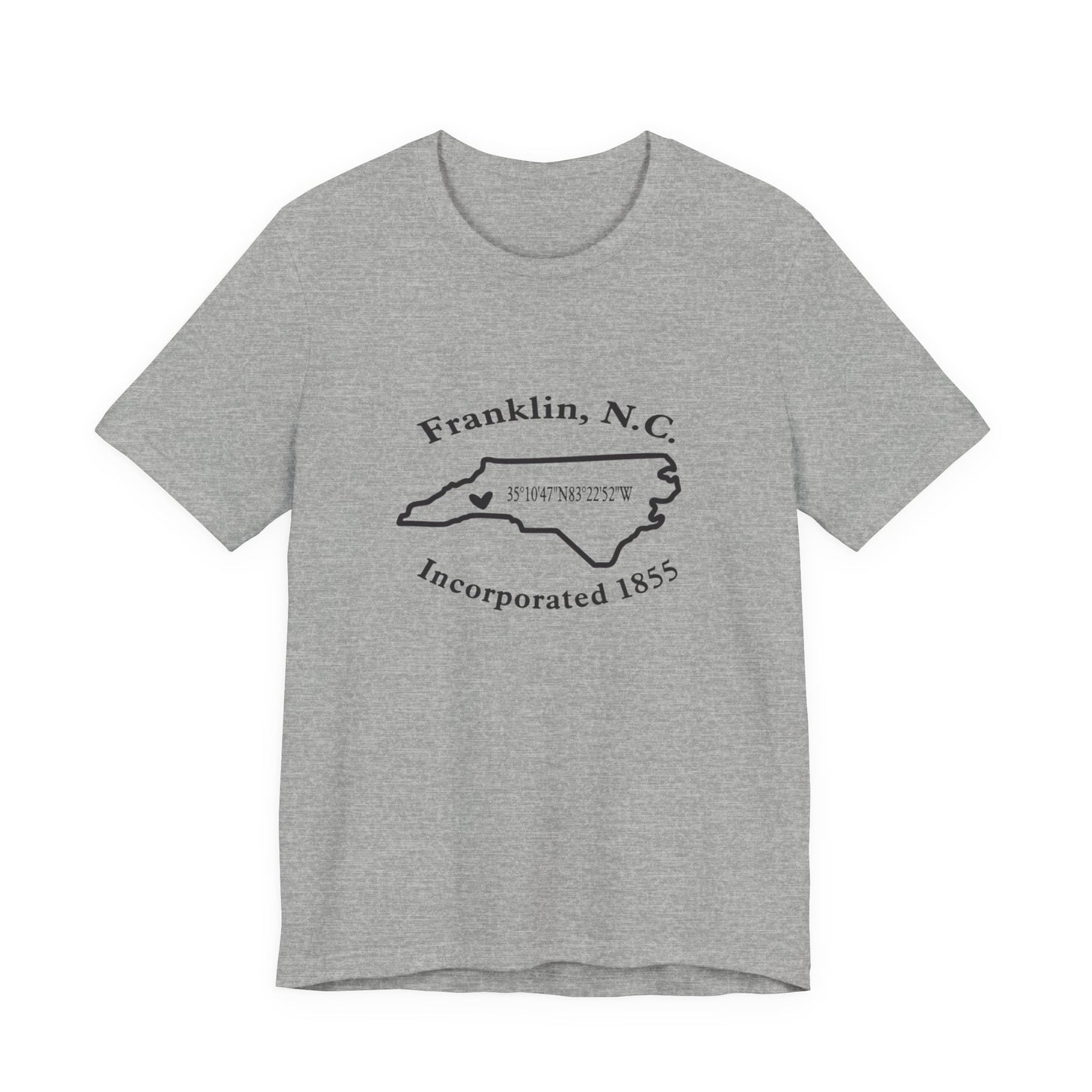 Franklin, NC Map T-Shirt — 'Incorporated 1855' North Carolina Souvenir Tee