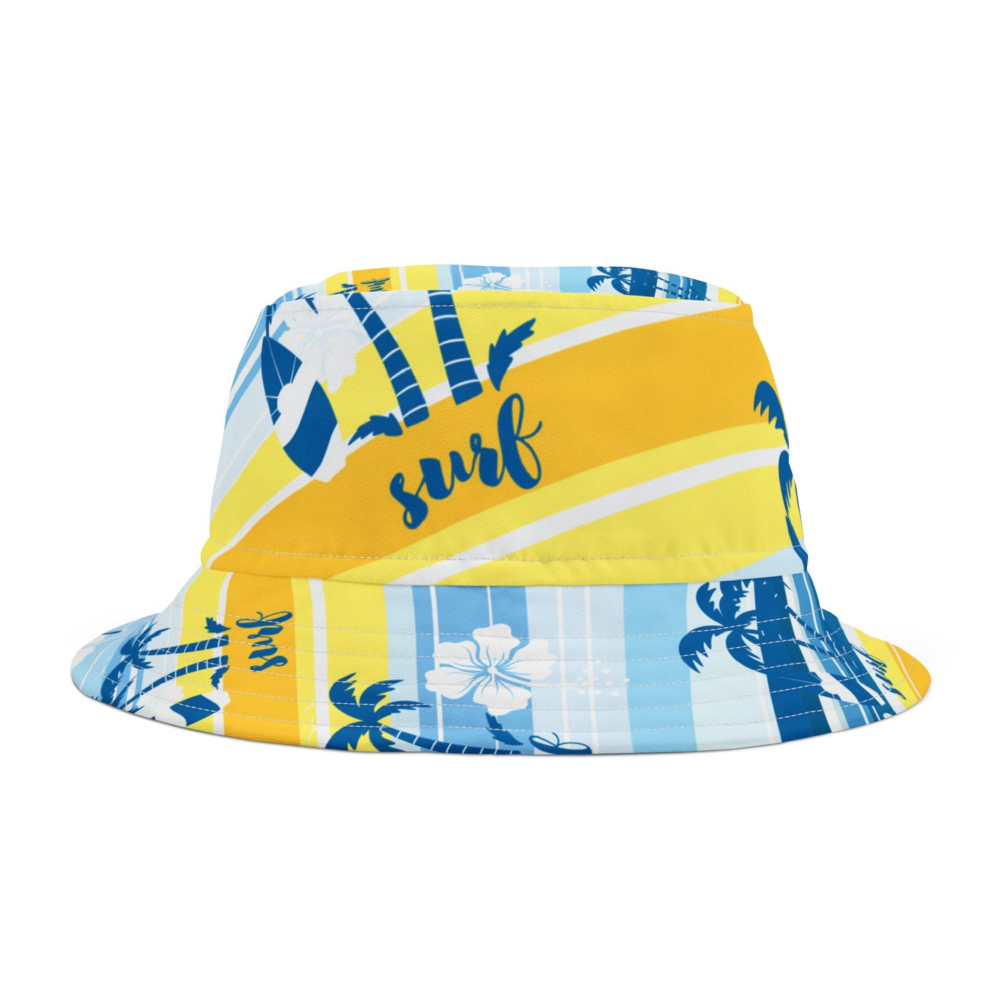 Tropical Surf Bucket Hat — Yellow Palm Beach Sun Beach Hat