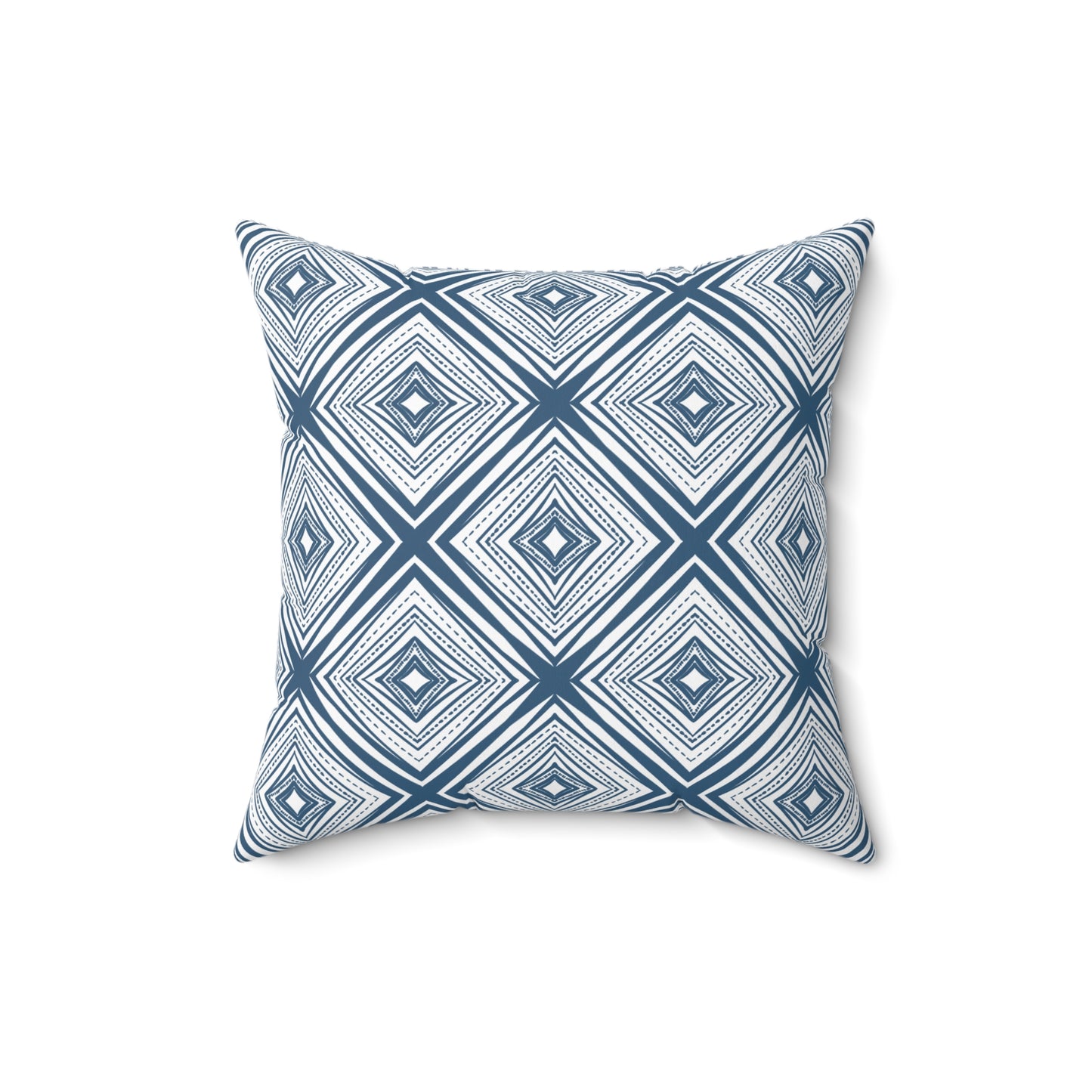 Blue Geometric Diamond Throw Pillow — Modern Indigo Pattern Square Pillow
