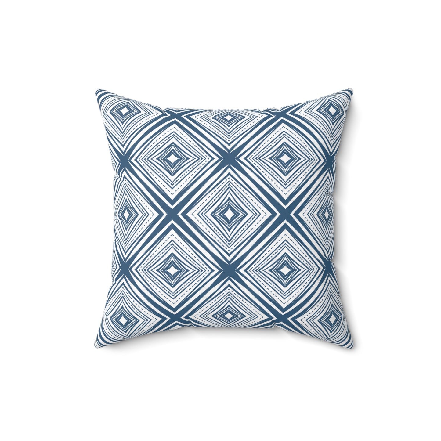 Blue Geometric Diamond Throw Pillow — Modern Indigo Pattern Square Pillow