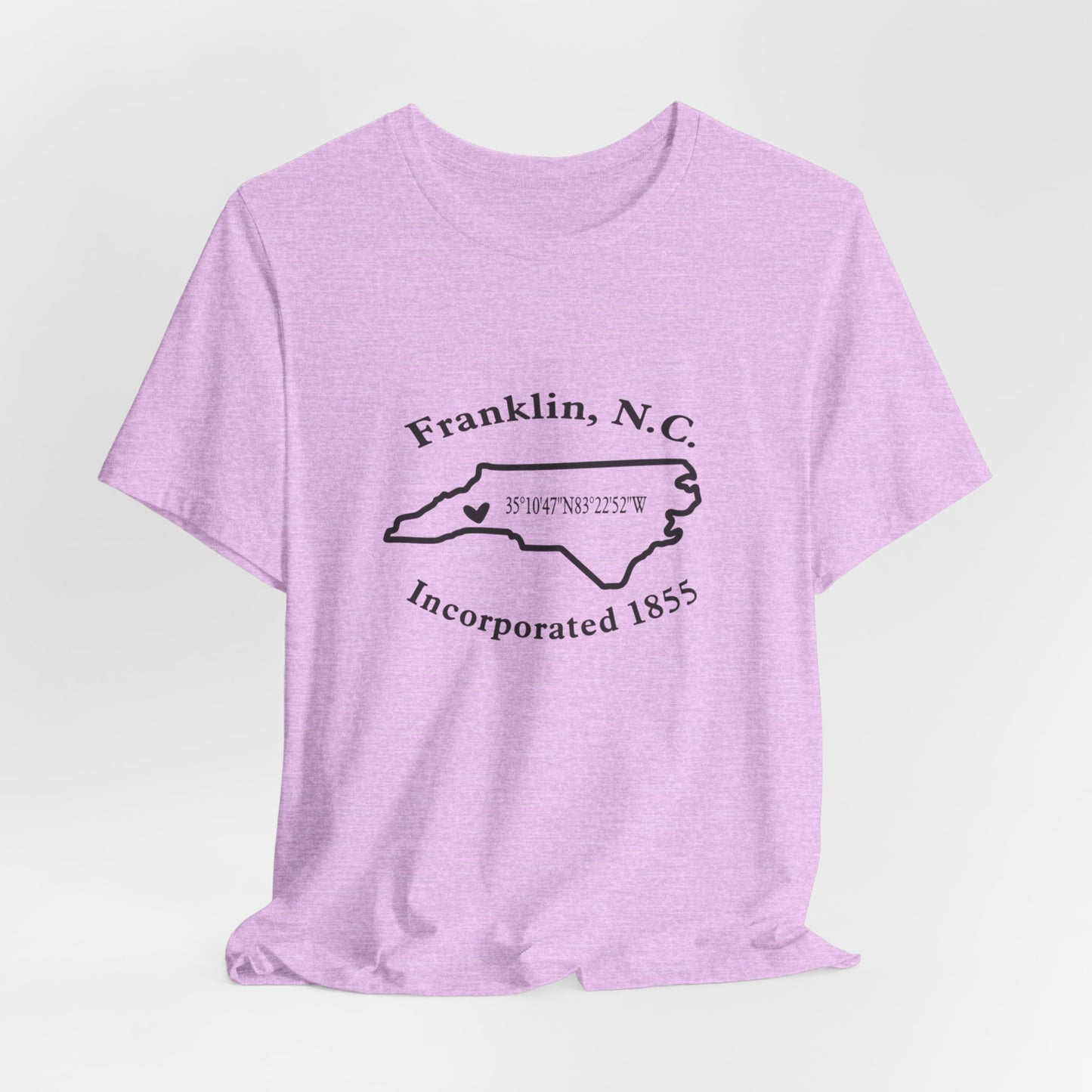 Franklin, NC Map T-Shirt — 'Incorporated 1855' North Carolina Souvenir Tee