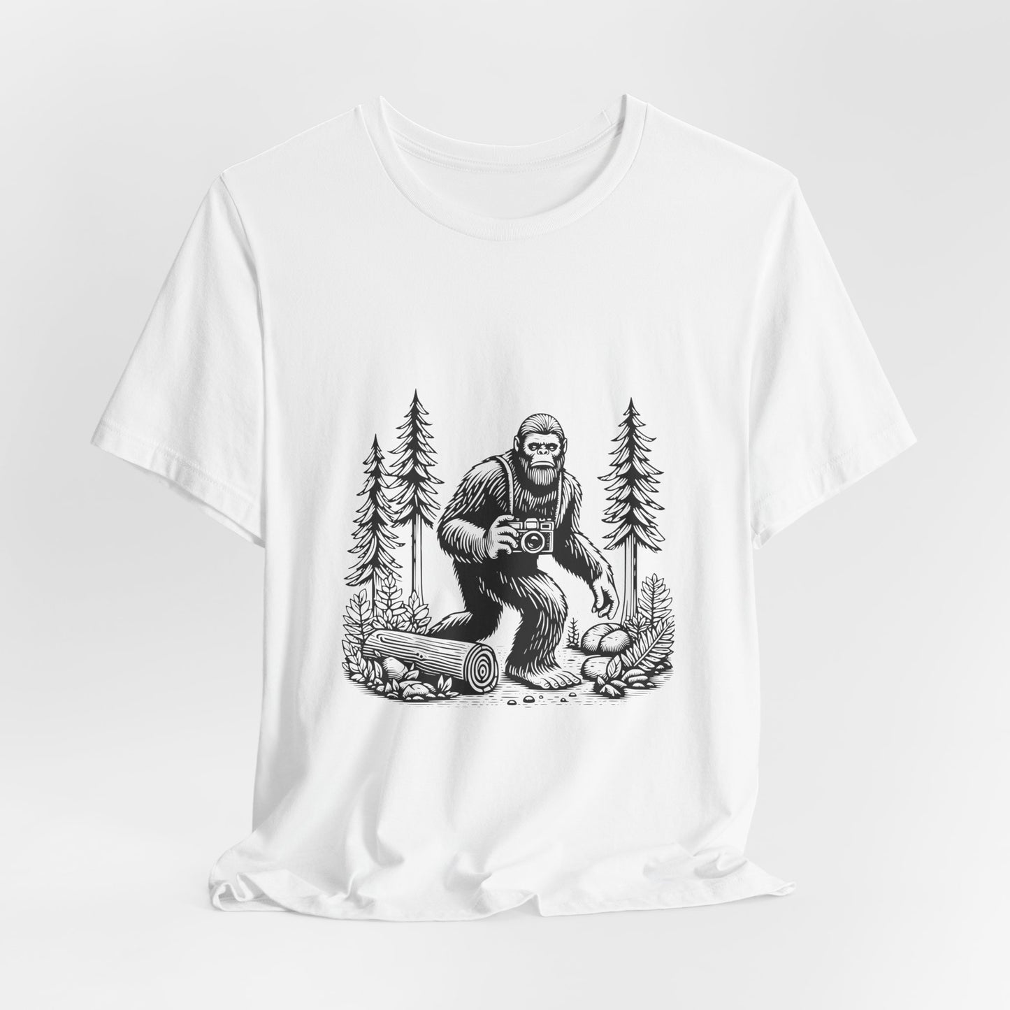 Bigfoot Forest Camera T-Shirt — Sasquatch Photography Graphic Tee