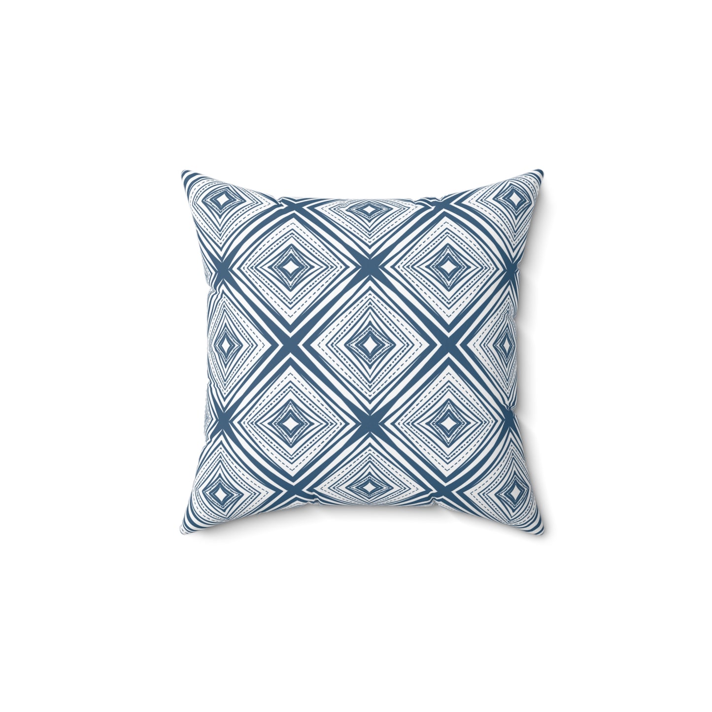 Blue Geometric Diamond Throw Pillow — Modern Indigo Pattern Square Pillow