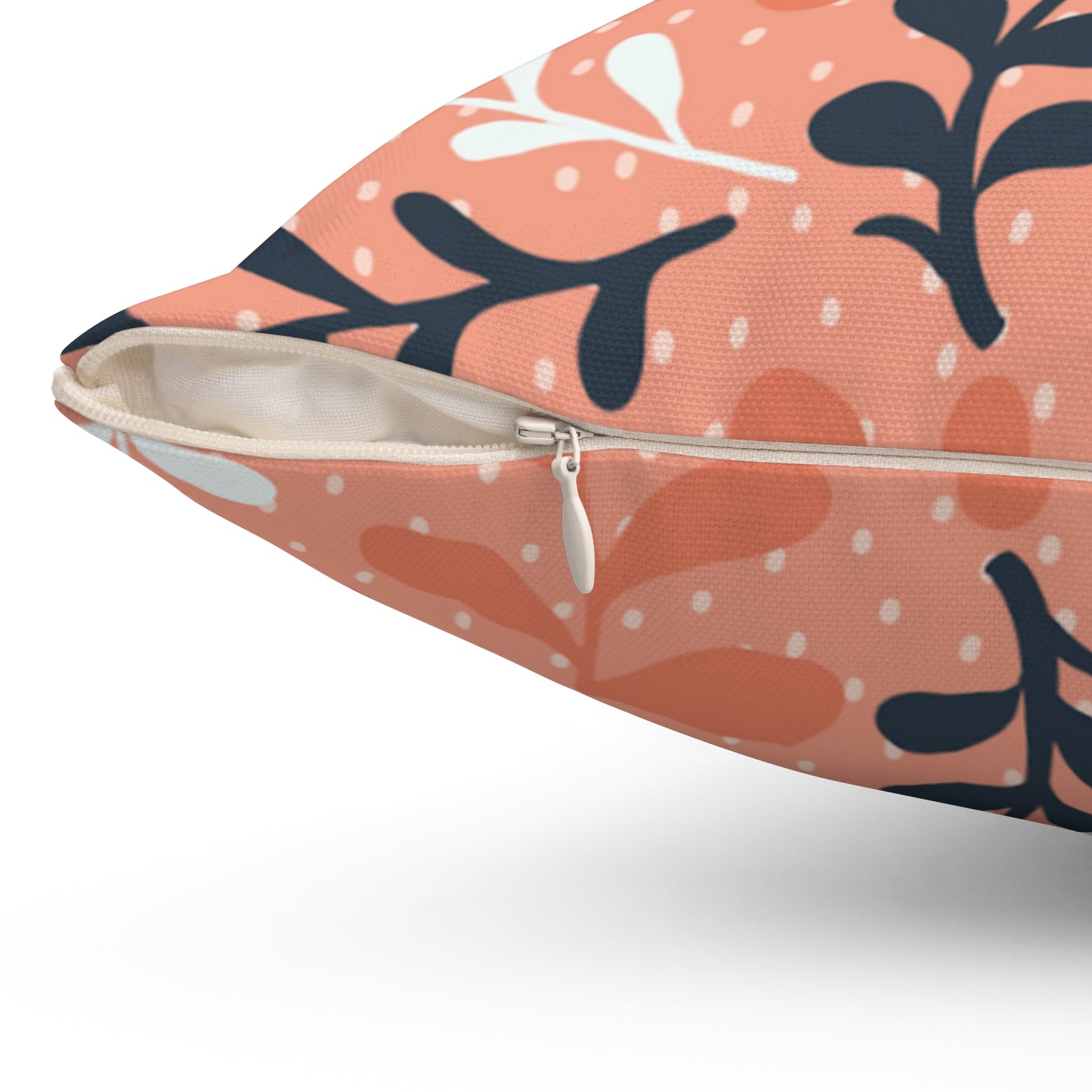 Coral Botanical Throw Pillow - Leaf Pattern Spun Polyester Square Pillow